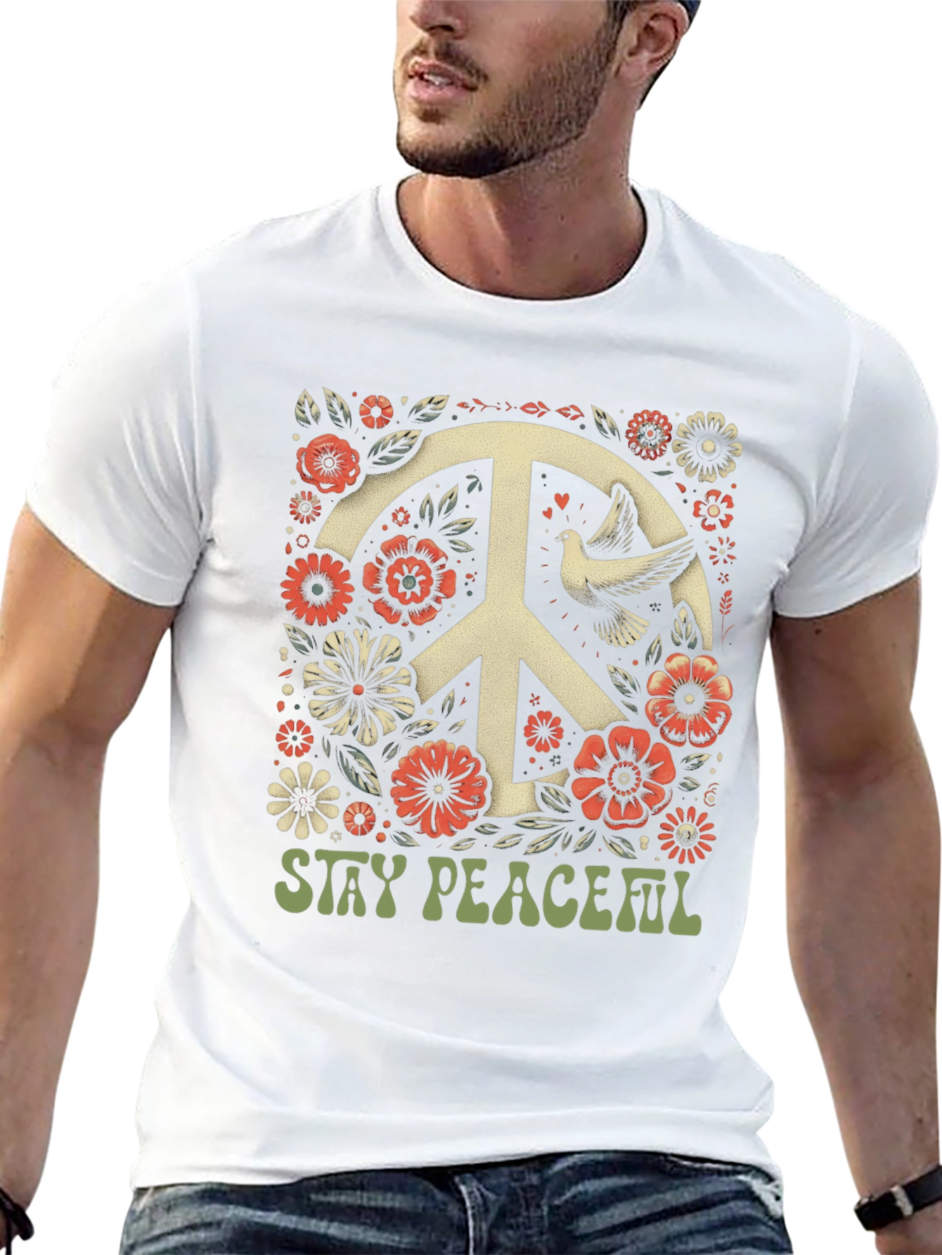 Stay Peaceful Dove Peace Sign T-Shirt