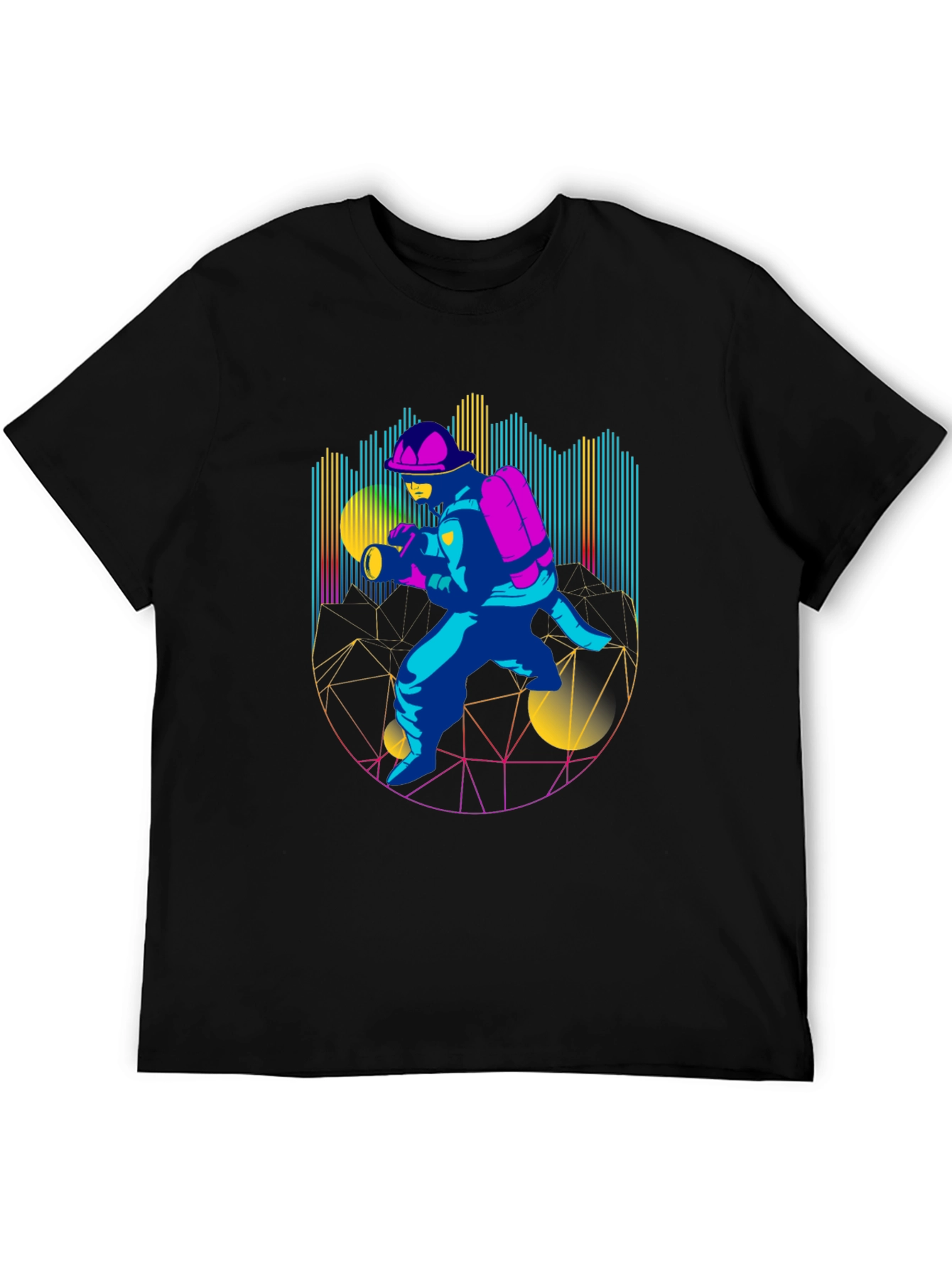 Retro Firefighter Graphic Tee - Black