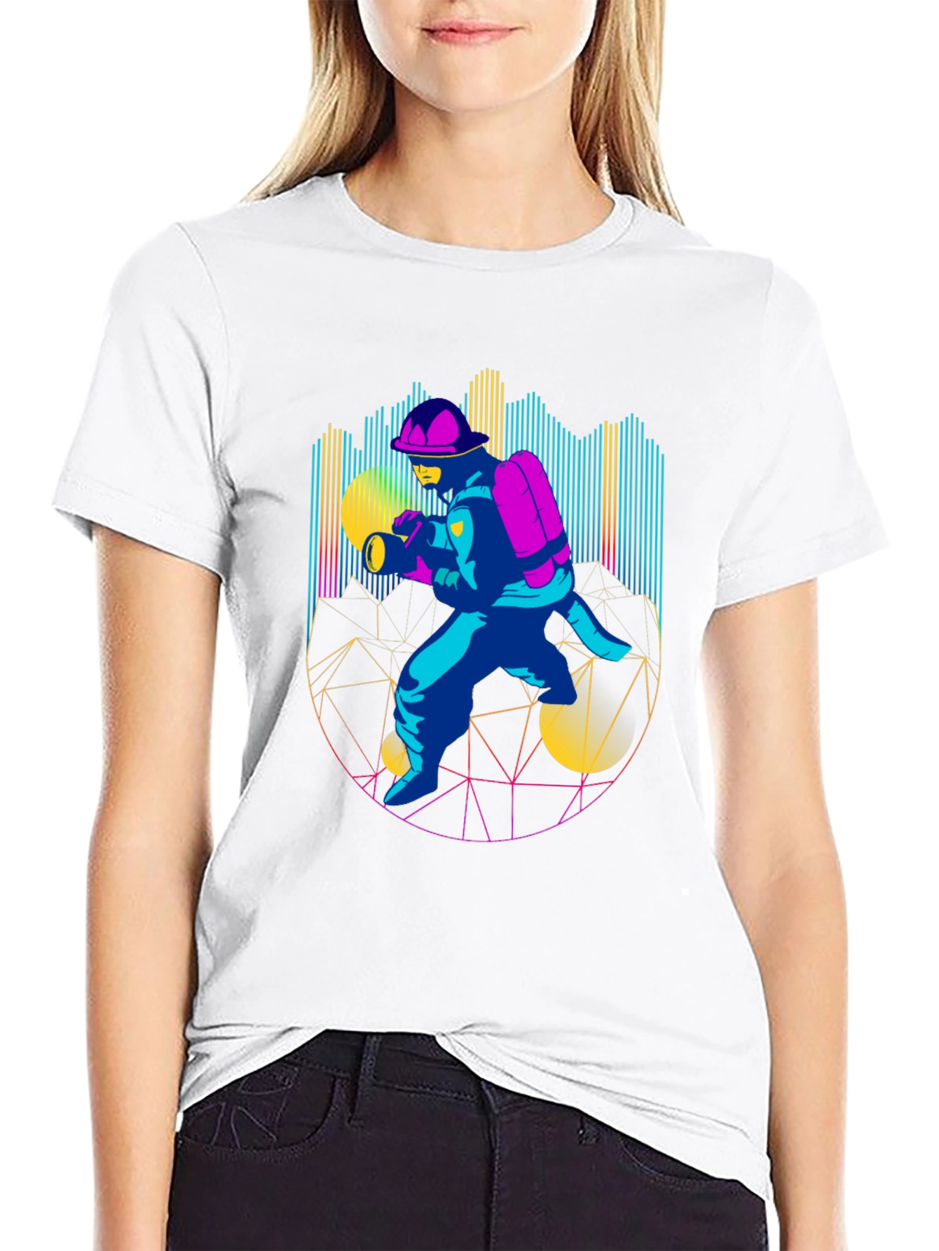 Retro Firefighter Graphic Tee - Black