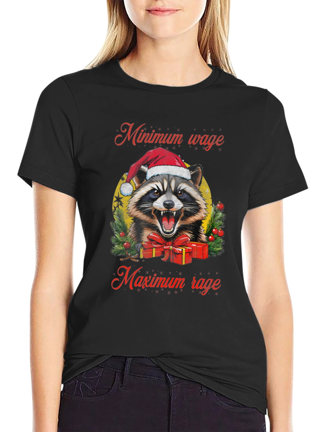 Minimum Wage Maximum Rage Raccoon Graphic Tee