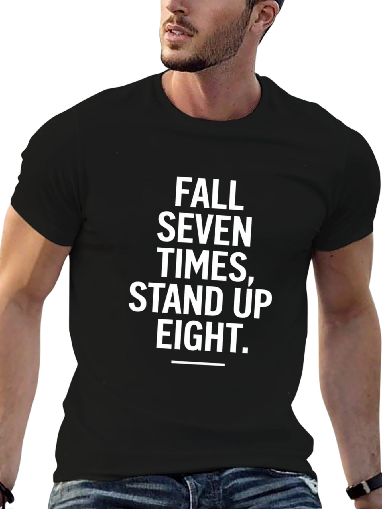 Motivational Fall Seven Times Stand Up Eight Black T-Shirt