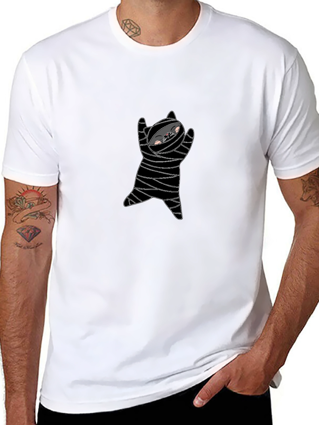 Mummy Cat Graphic Tee - Black Cotton Blend