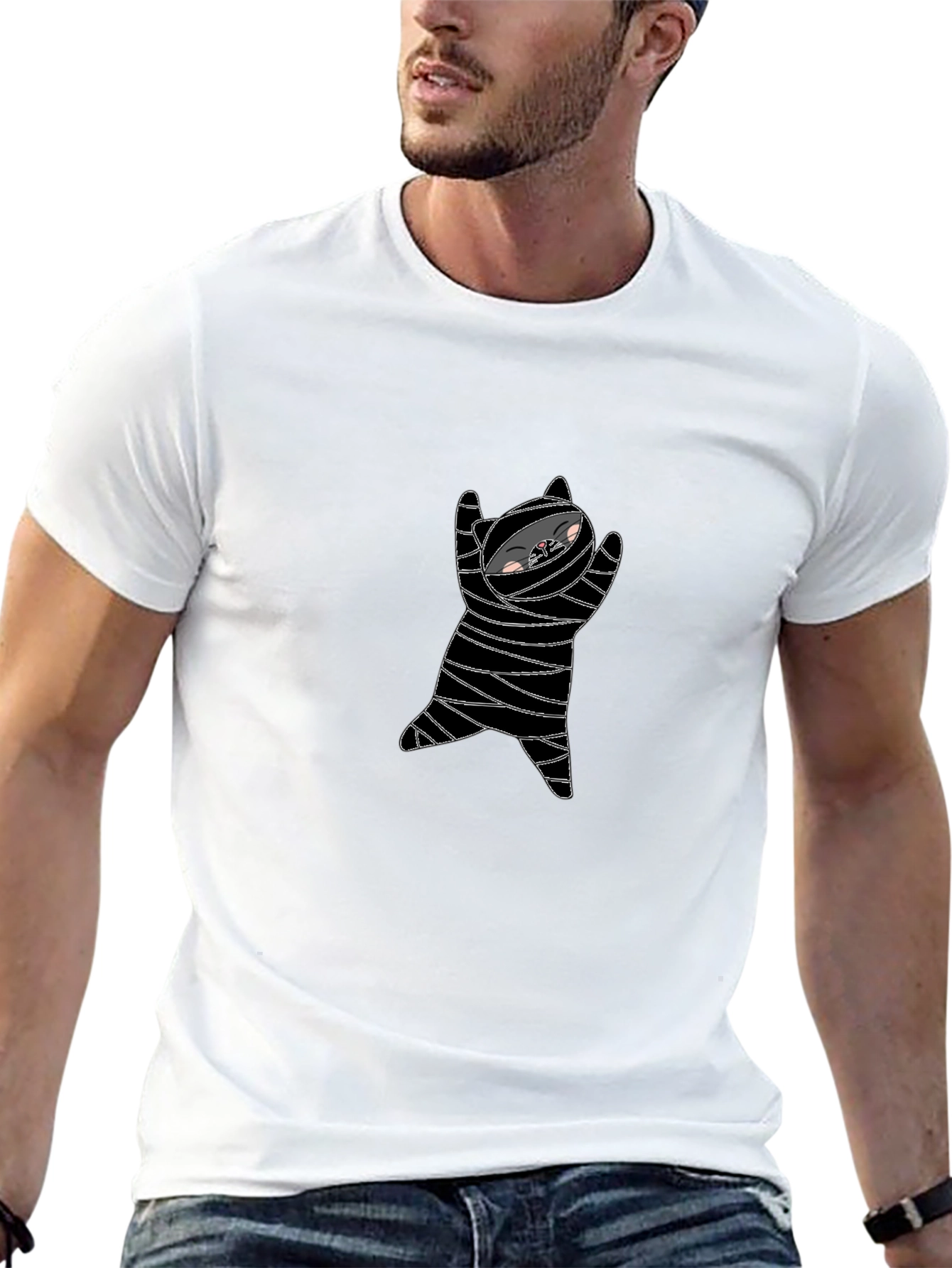 Mummy Cat Graphic Tee - Black Cotton Blend