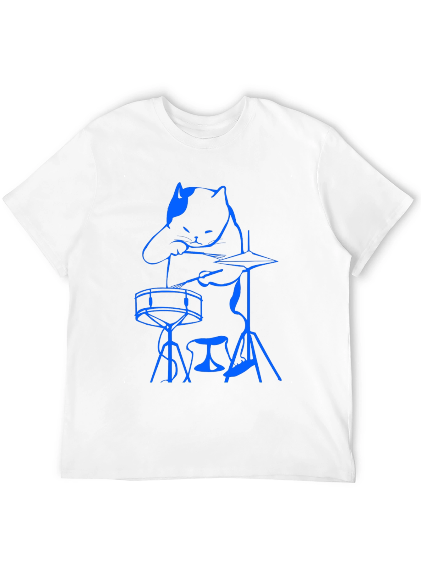 Cool Cat Drummer Graphic Tee - Black Cotton T-Shirt