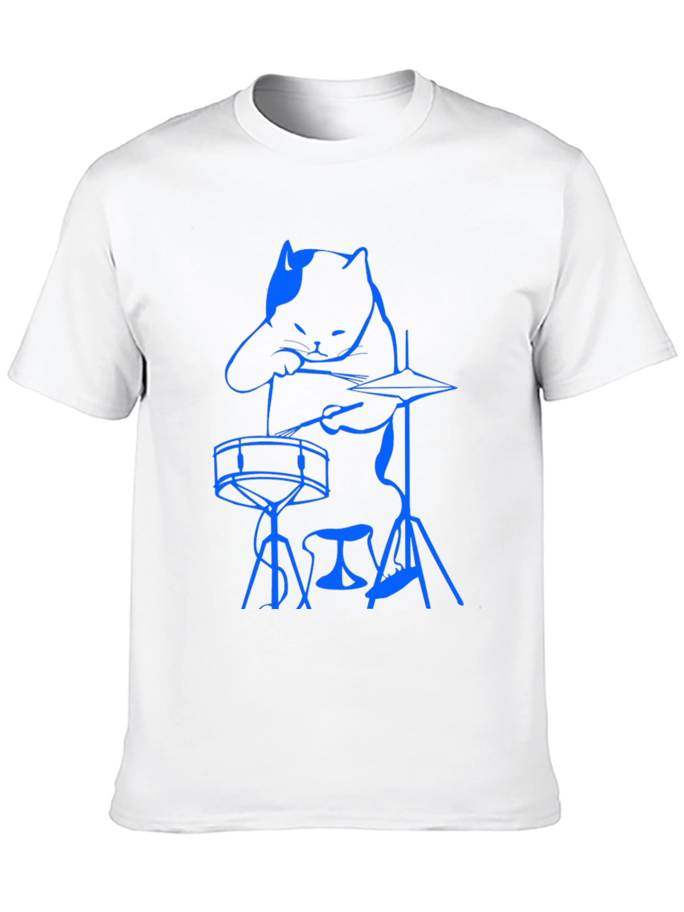 Cool Cat Drummer Graphic Tee - Black Cotton T-Shirt