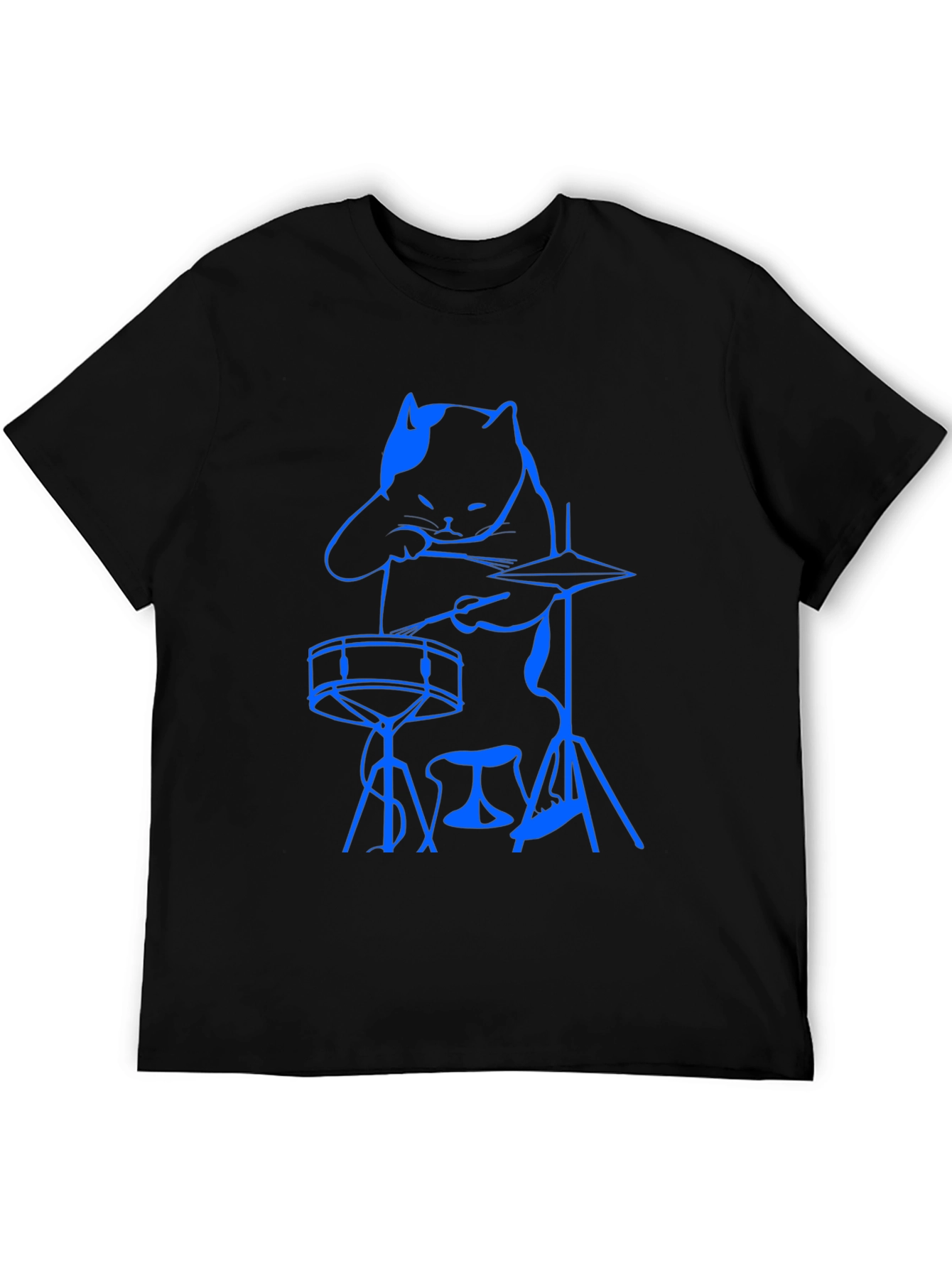 Cool Cat Drummer Graphic Tee - Black Cotton T-Shirt