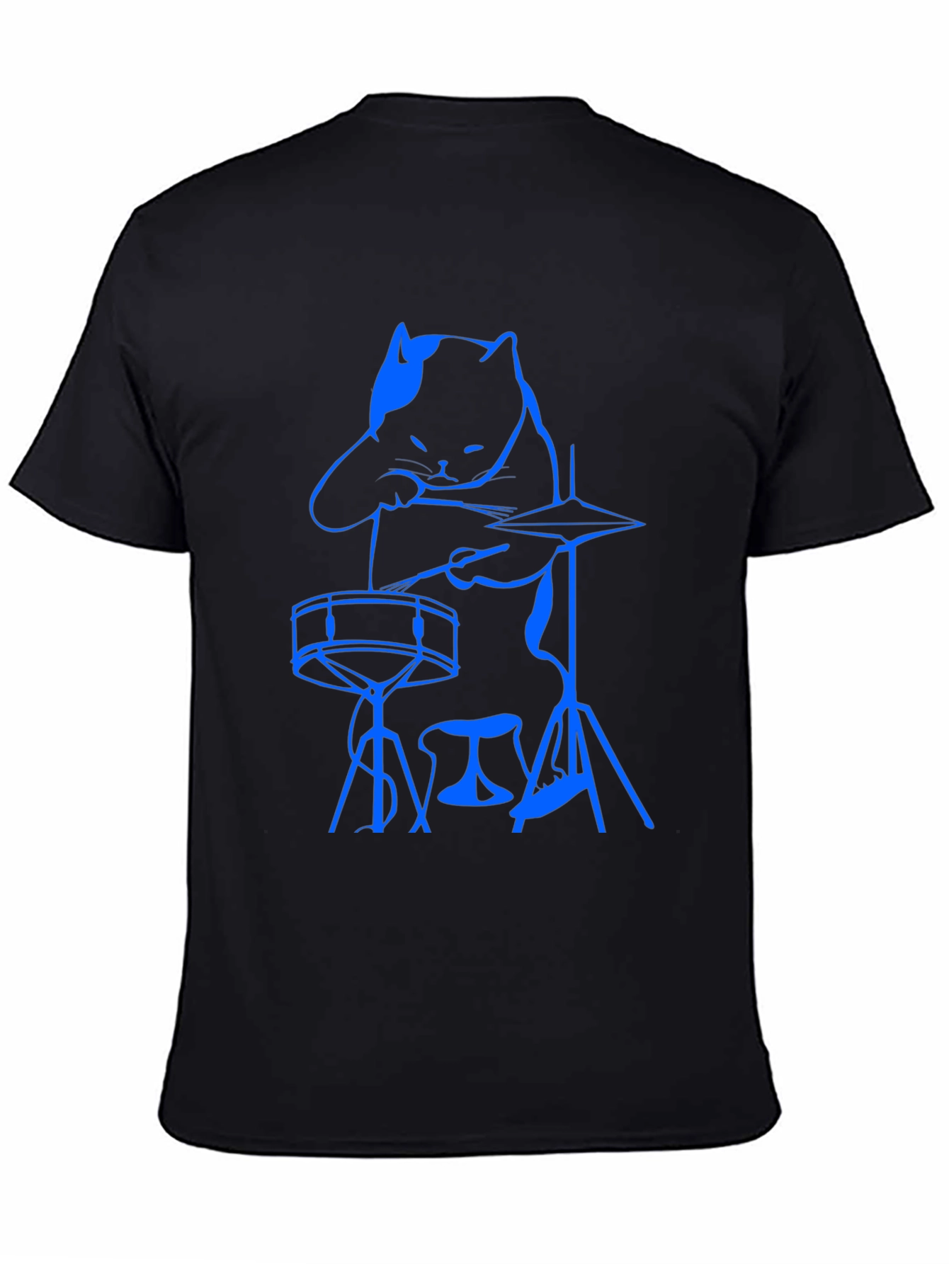 Cool Cat Drummer Graphic Tee - Black Cotton T-Shirt