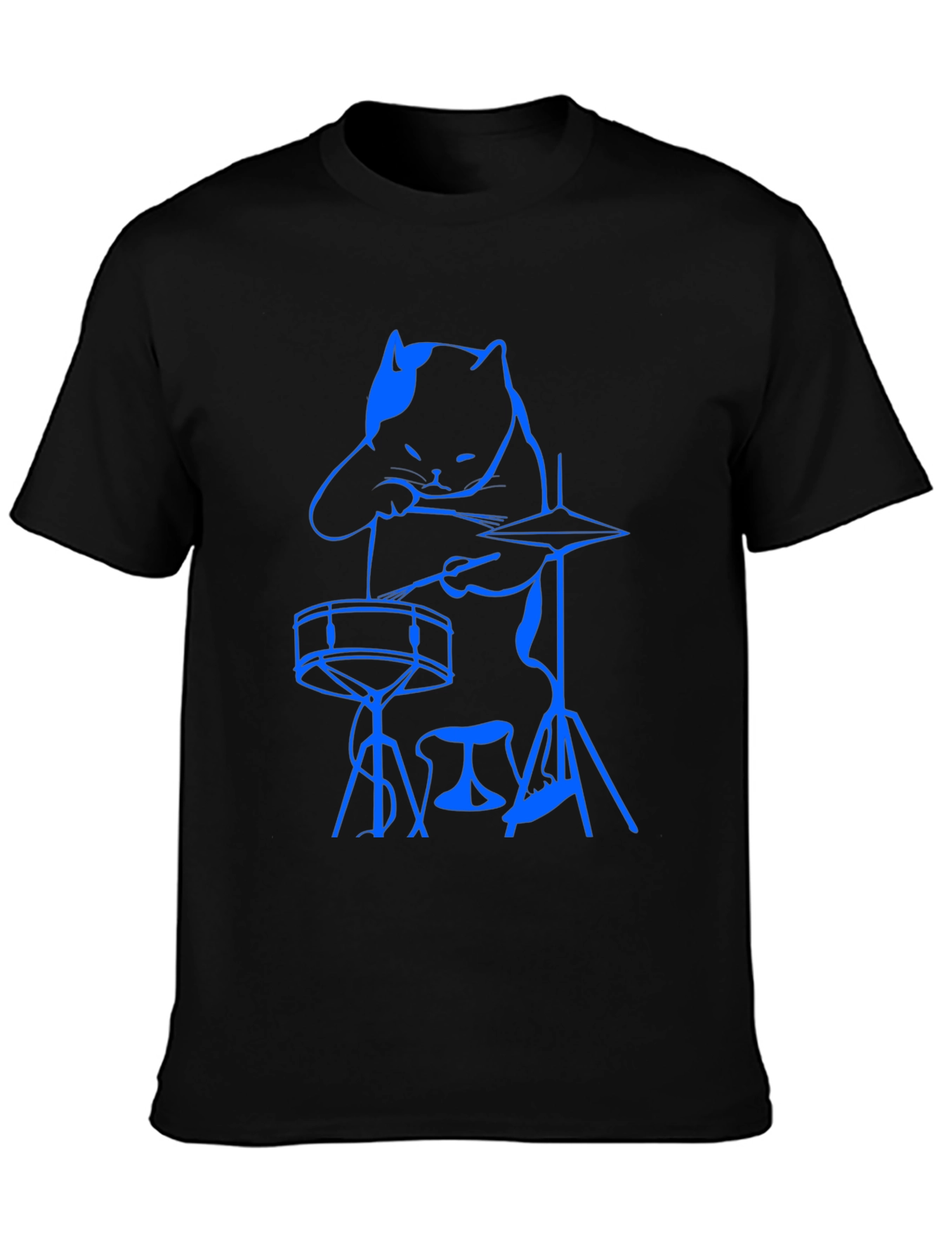 Cool Cat Drummer Graphic Tee - Black Cotton T-Shirt