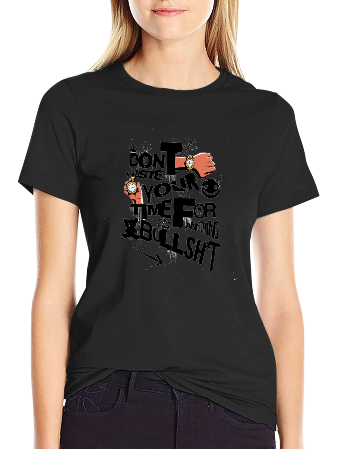 Mens Black Graphic Tee: Dont Waste Your Time
