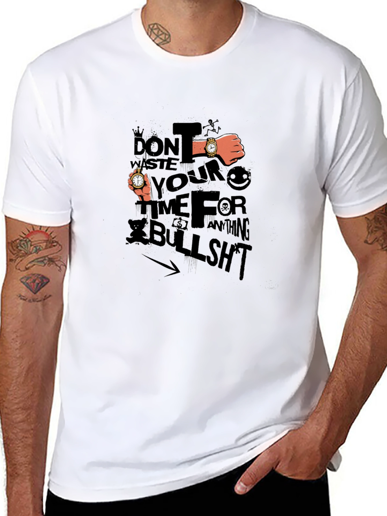 Mens Black Graphic Tee: Dont Waste Your Time