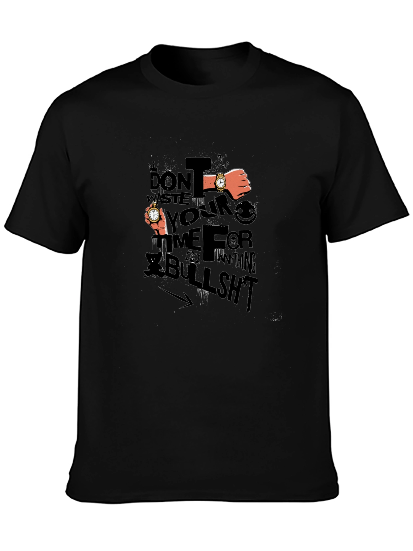Mens Black Graphic Tee: Dont Waste Your Time