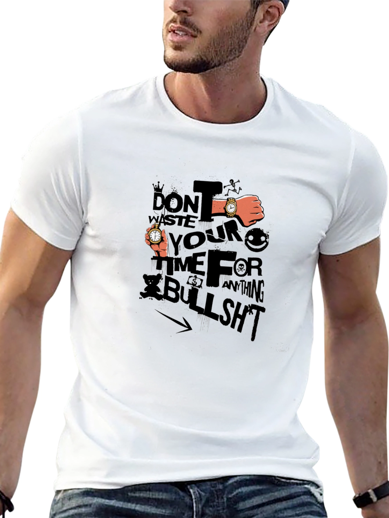 Mens Black Graphic Tee: Dont Waste Your Time