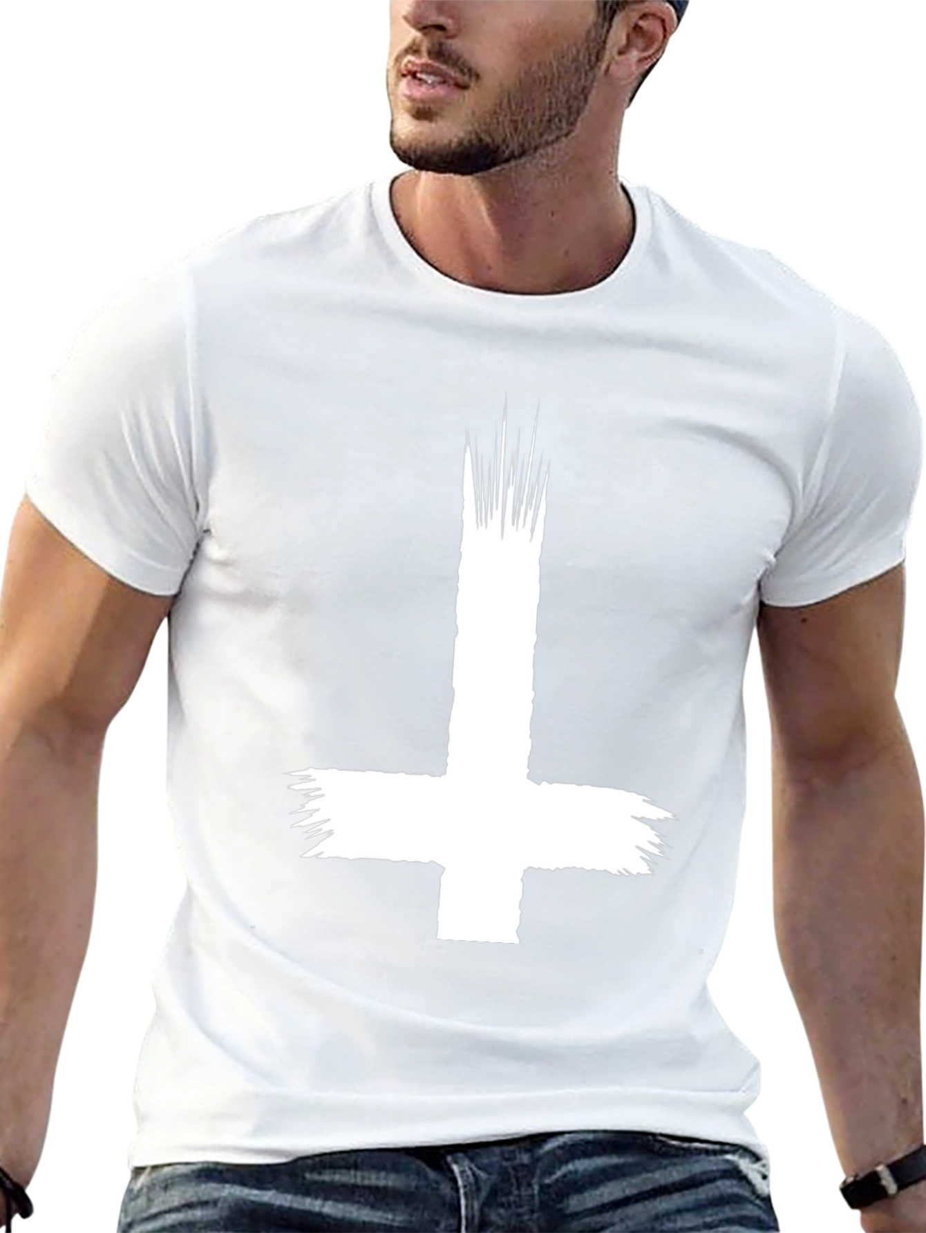 Inverted Cross Graphic Tee - Black Cotton Shirt