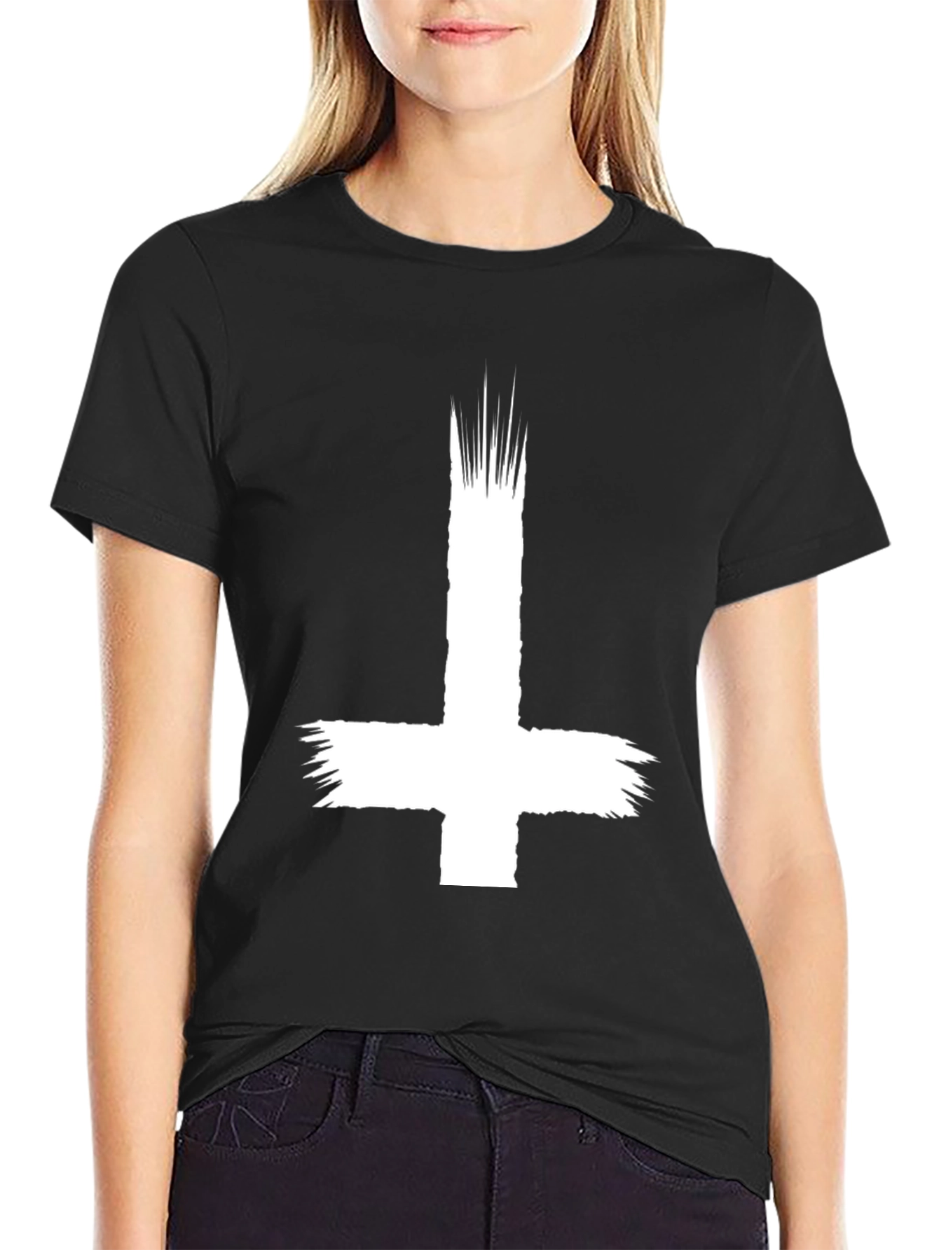Inverted Cross Graphic Tee - Black Cotton Shirt