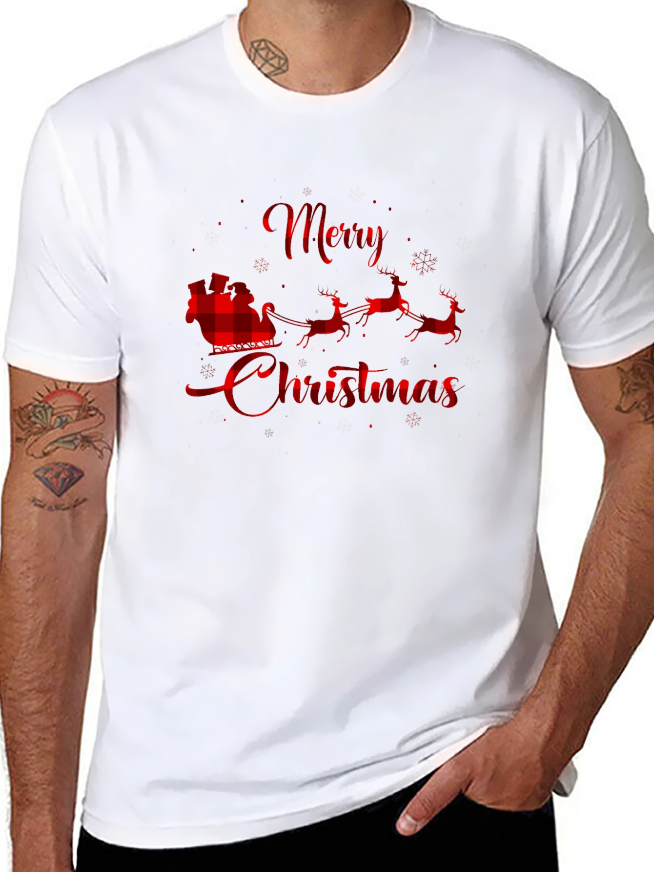 Merry Christmas Buffalo Plaid Santa T-Shirt