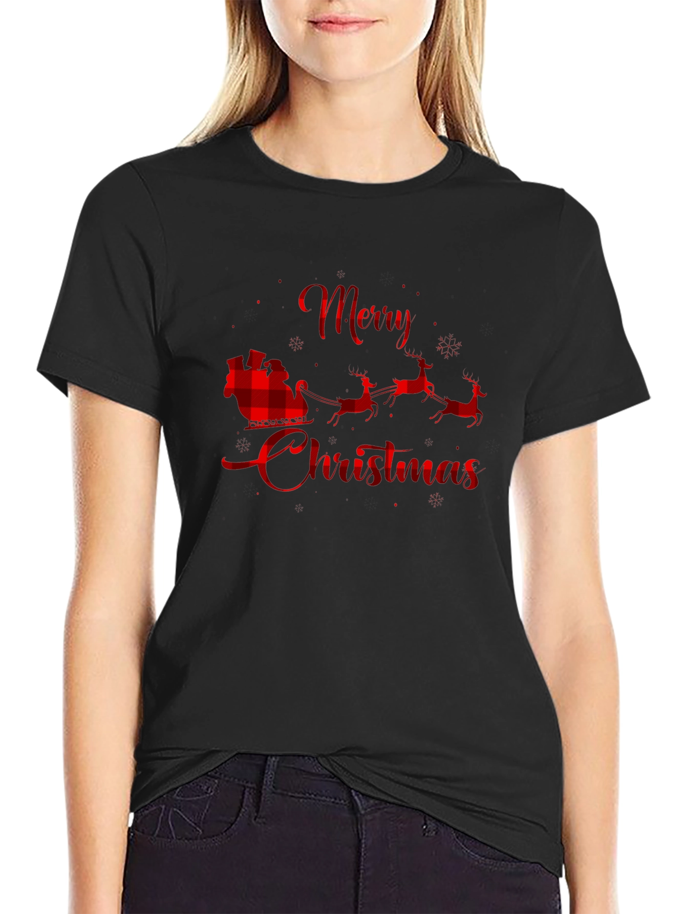 Merry Christmas Buffalo Plaid Santa T-Shirt