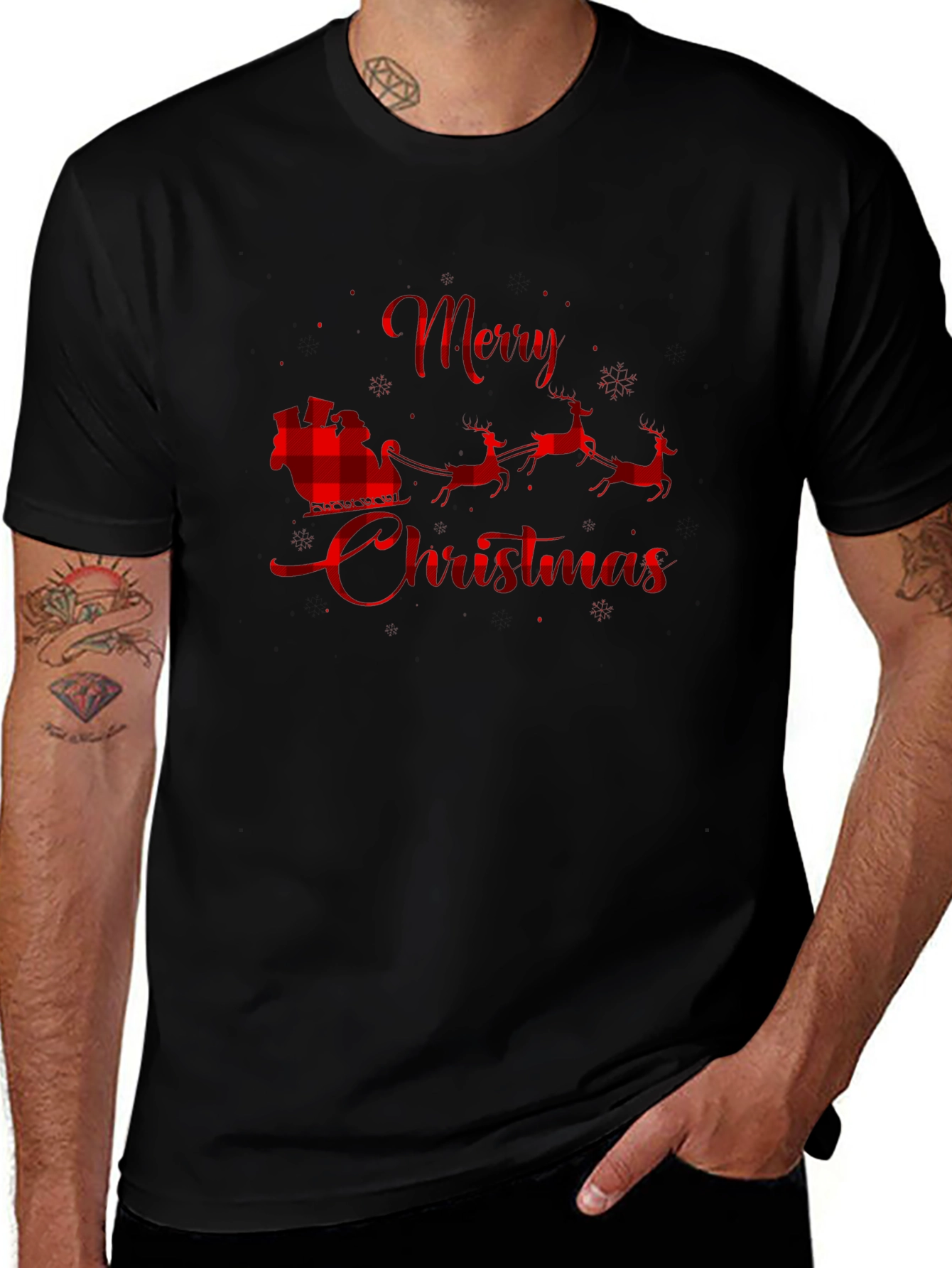 Merry Christmas Buffalo Plaid Santa T-Shirt