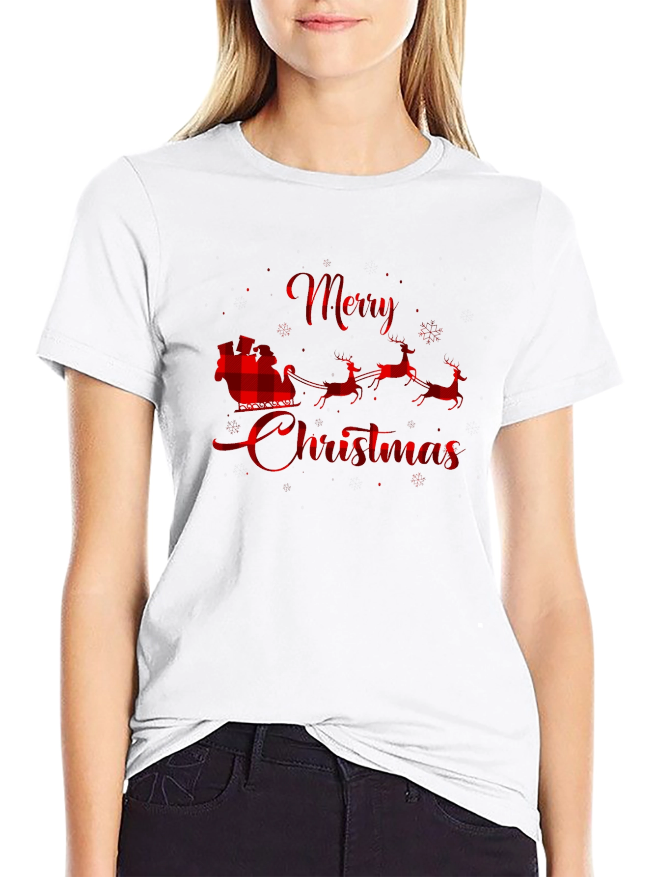 Merry Christmas Buffalo Plaid Santa T-Shirt