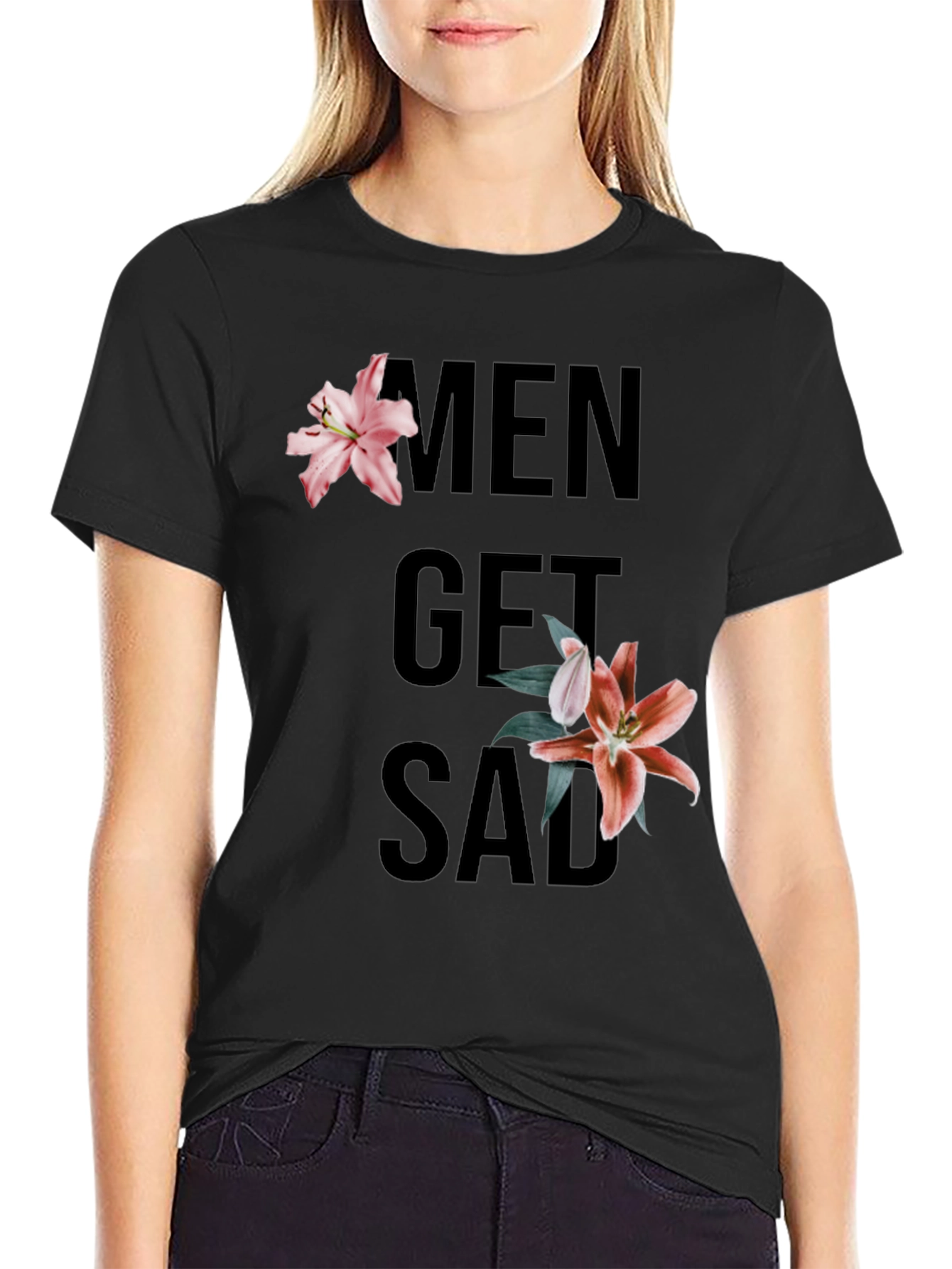 Men Get Sad Floral Black T-Shirt