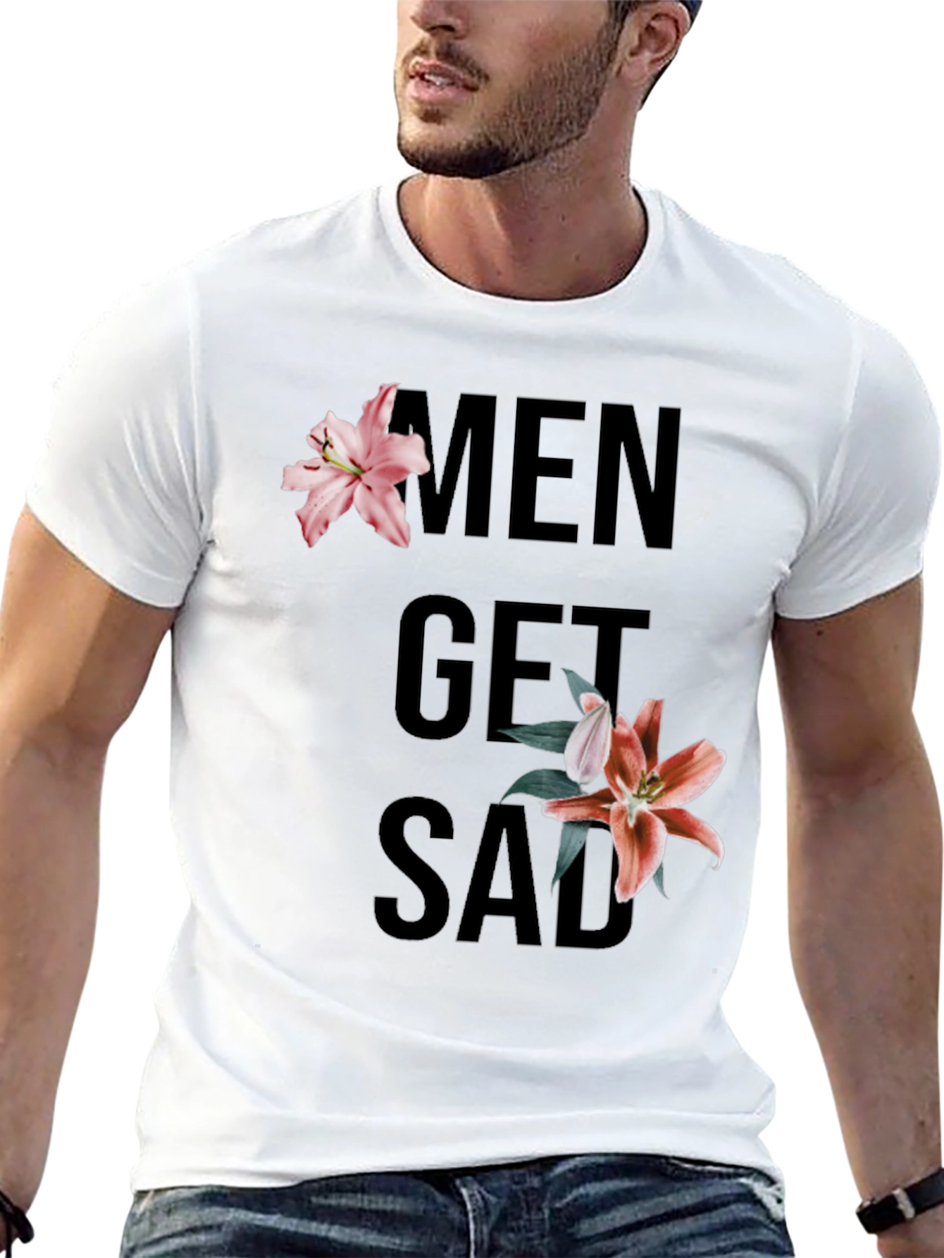 Men Get Sad Floral Black T-Shirt