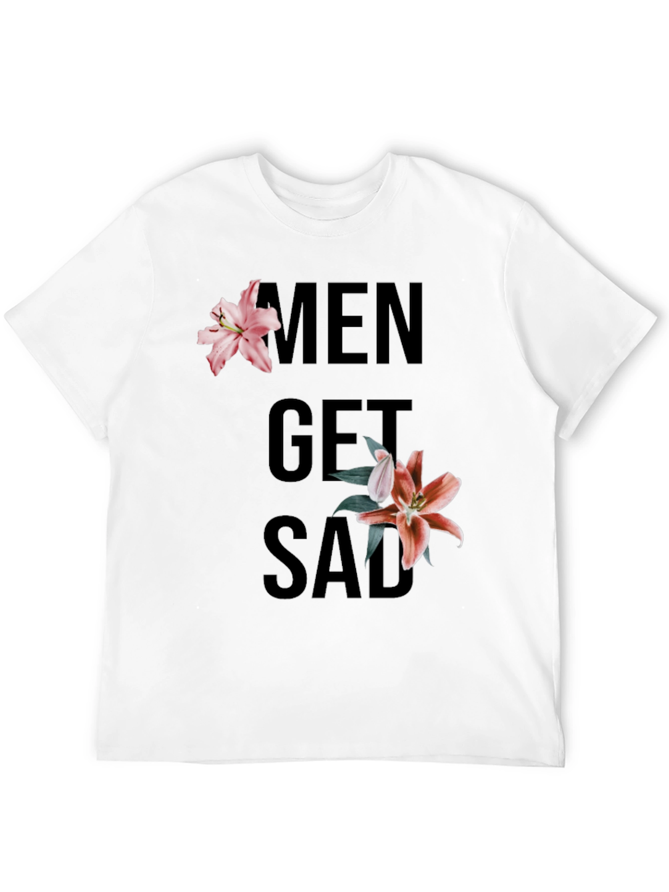 Men Get Sad Floral Black T-Shirt