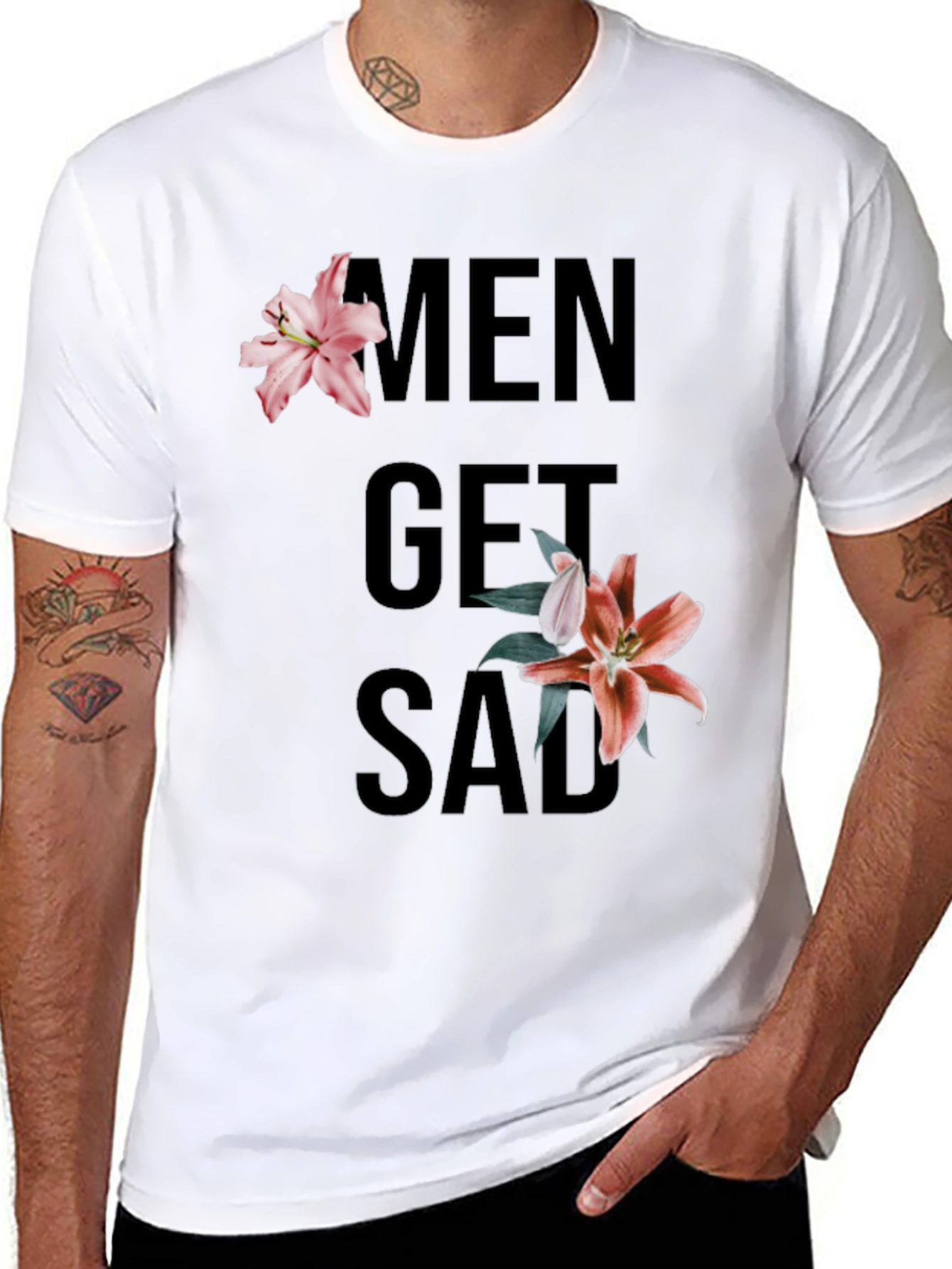 Men Get Sad Floral Black T-Shirt