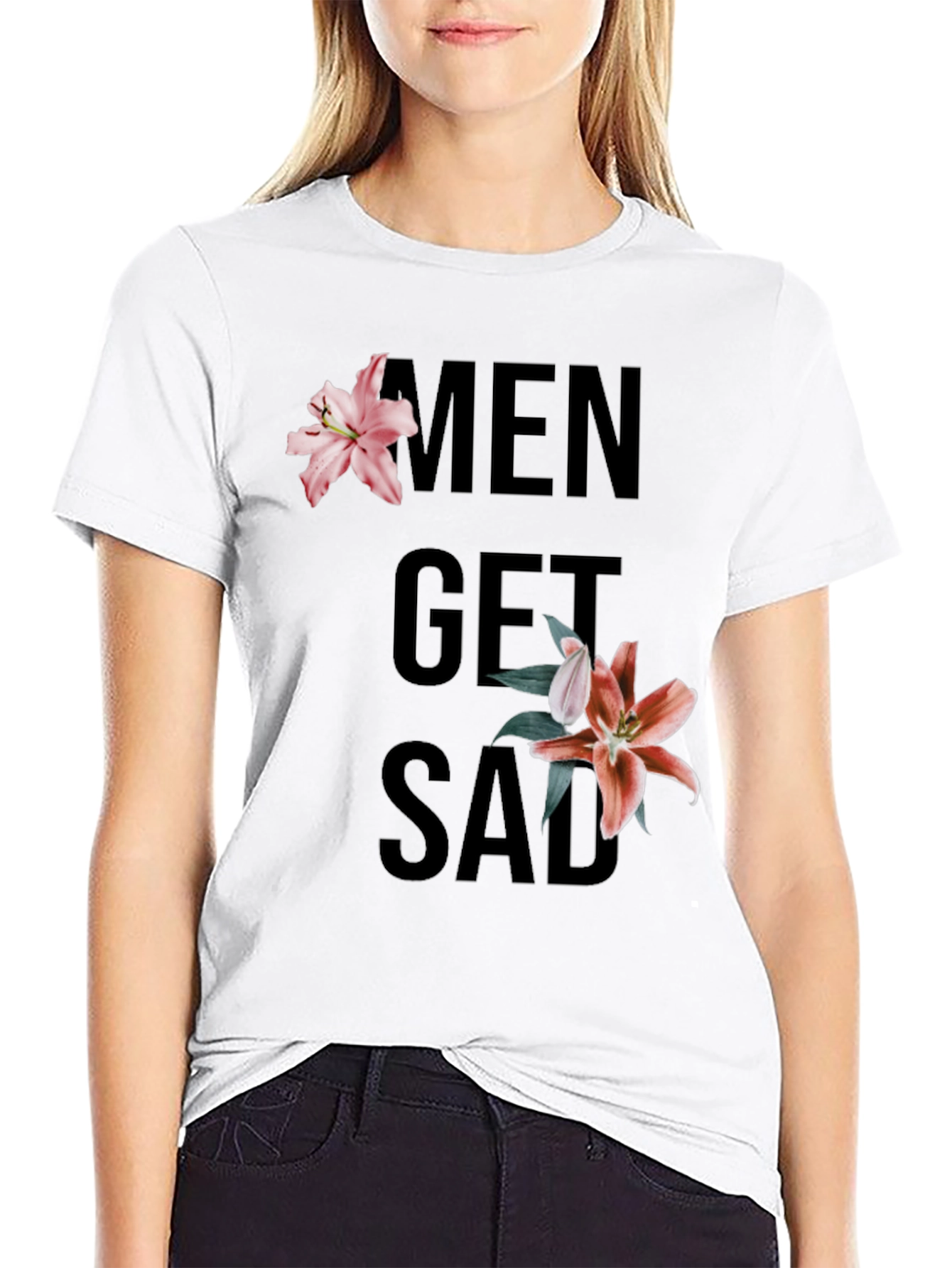 Men Get Sad Floral Black T-Shirt