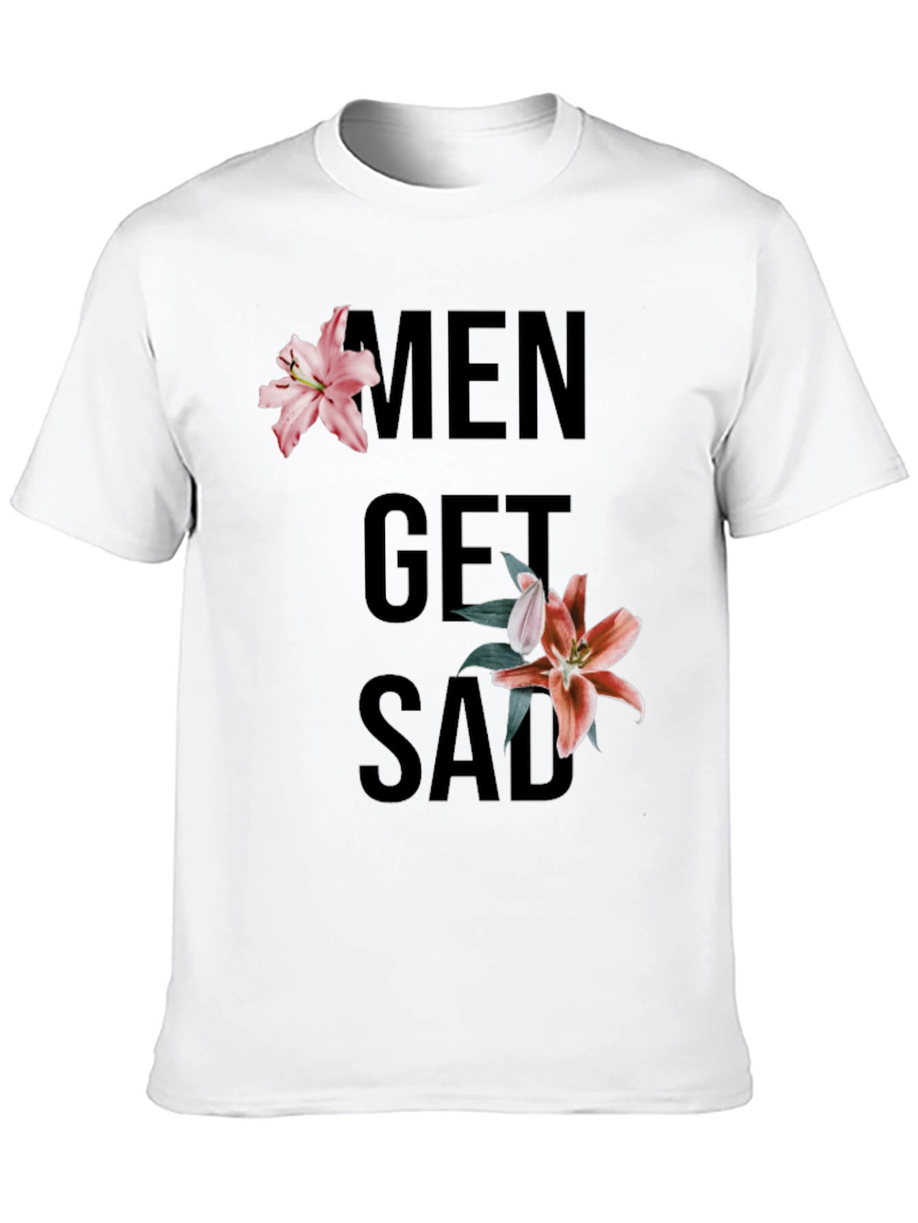 Men Get Sad Floral Black T-Shirt