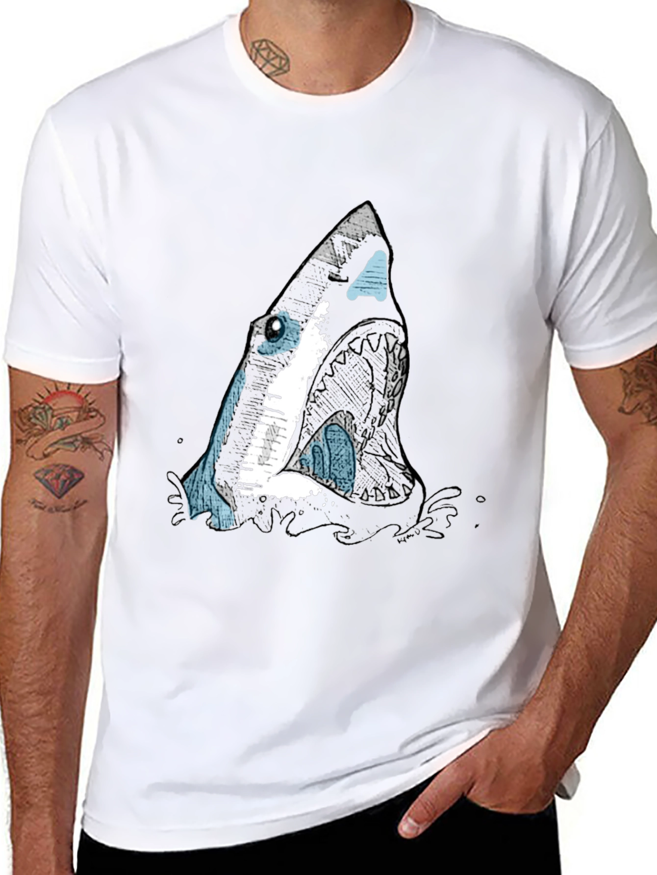 Shark Graphic Print Black T-Shirt for Men
