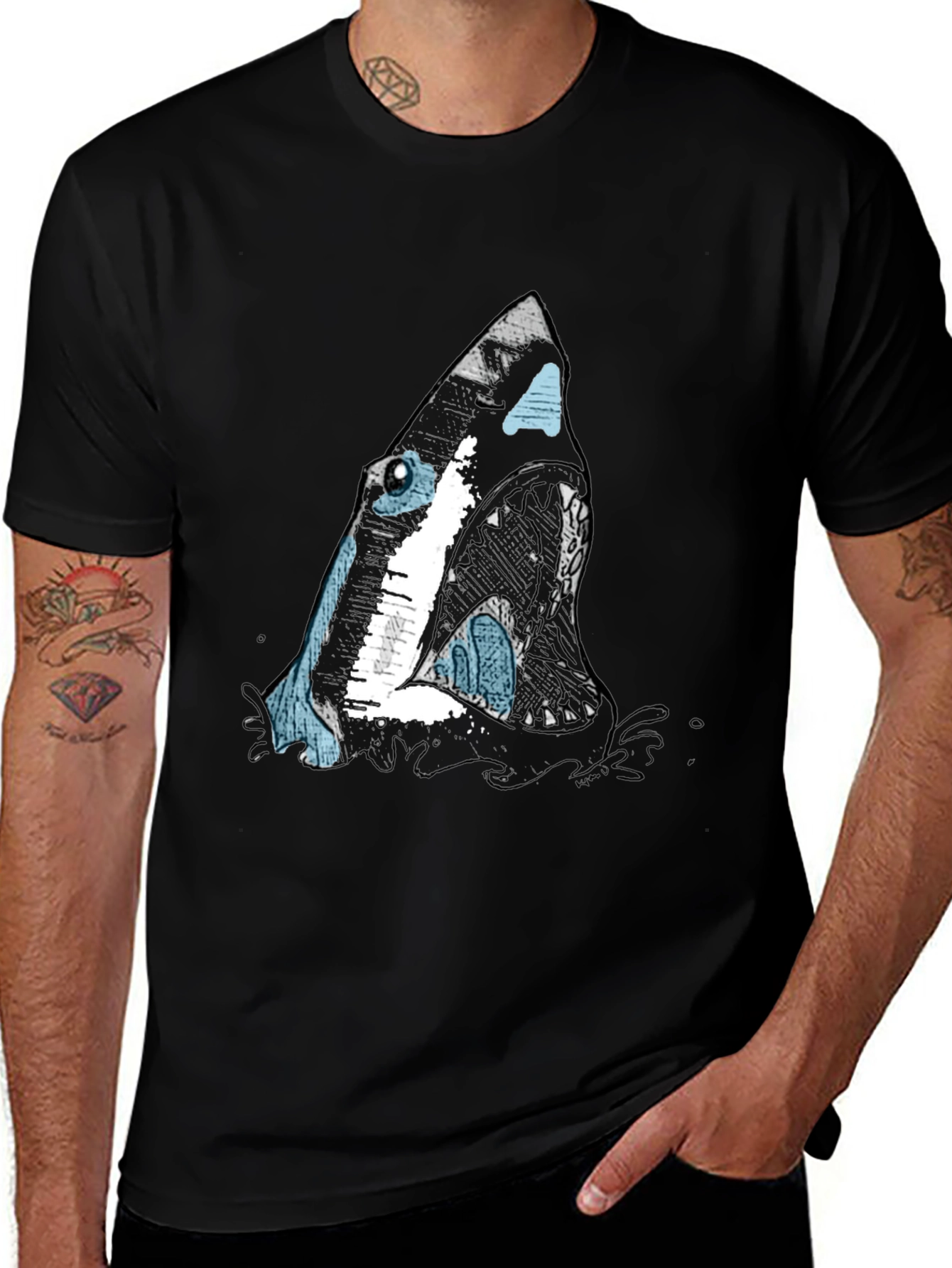 Shark Graphic Print Black T-Shirt for Men
