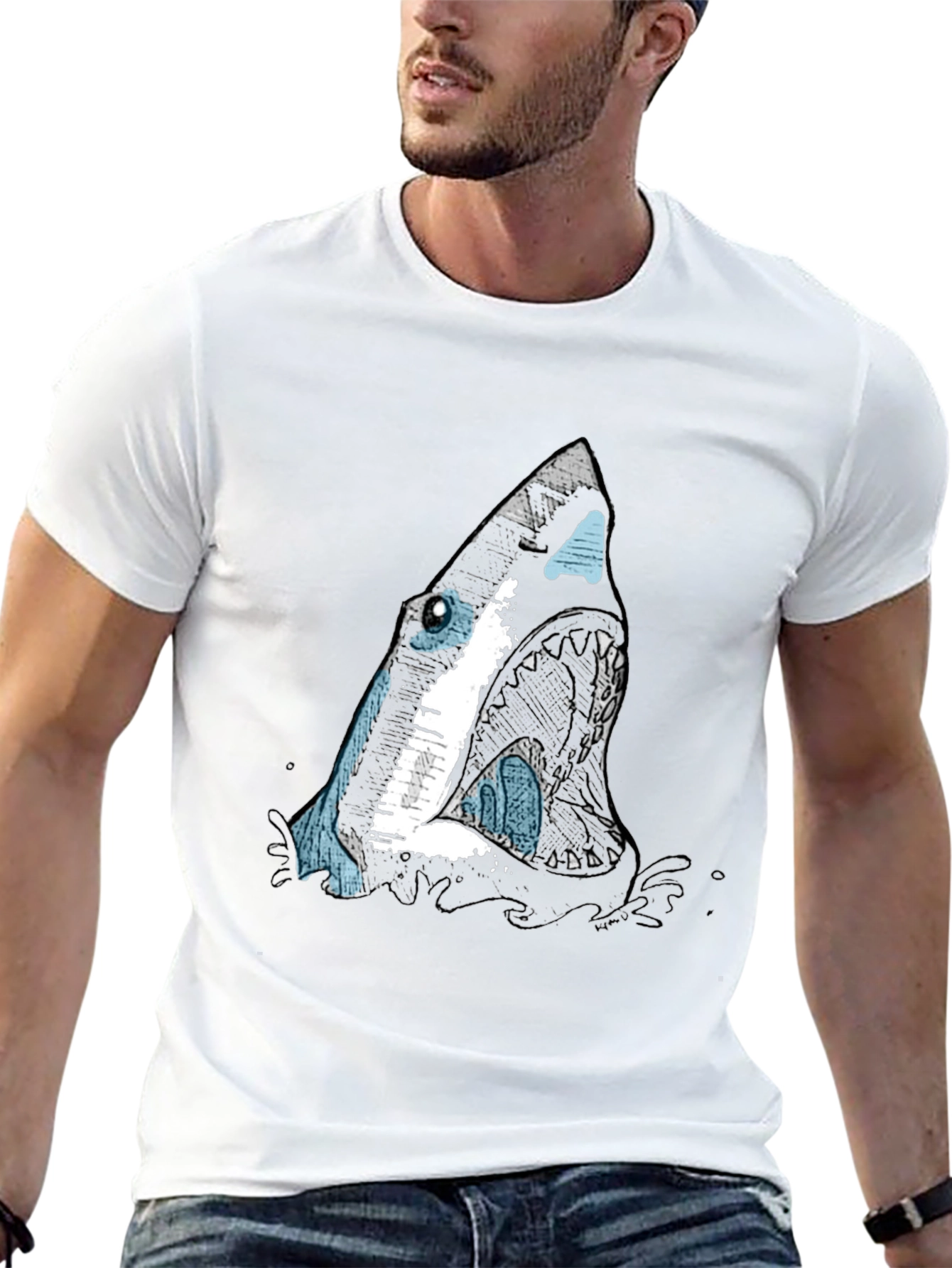 Shark Graphic Print Black T-Shirt for Men