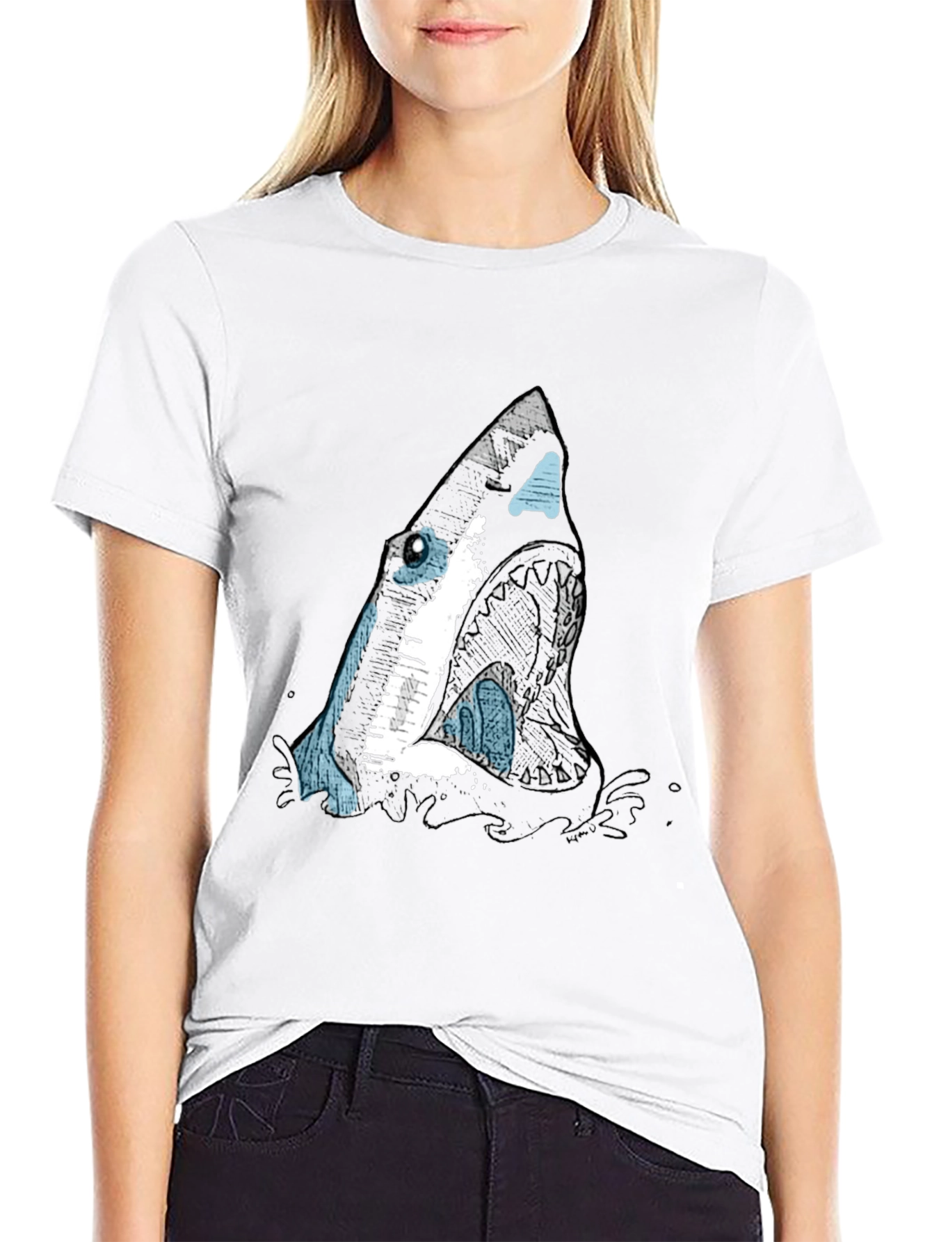 Shark Graphic Print Black T-Shirt for Men