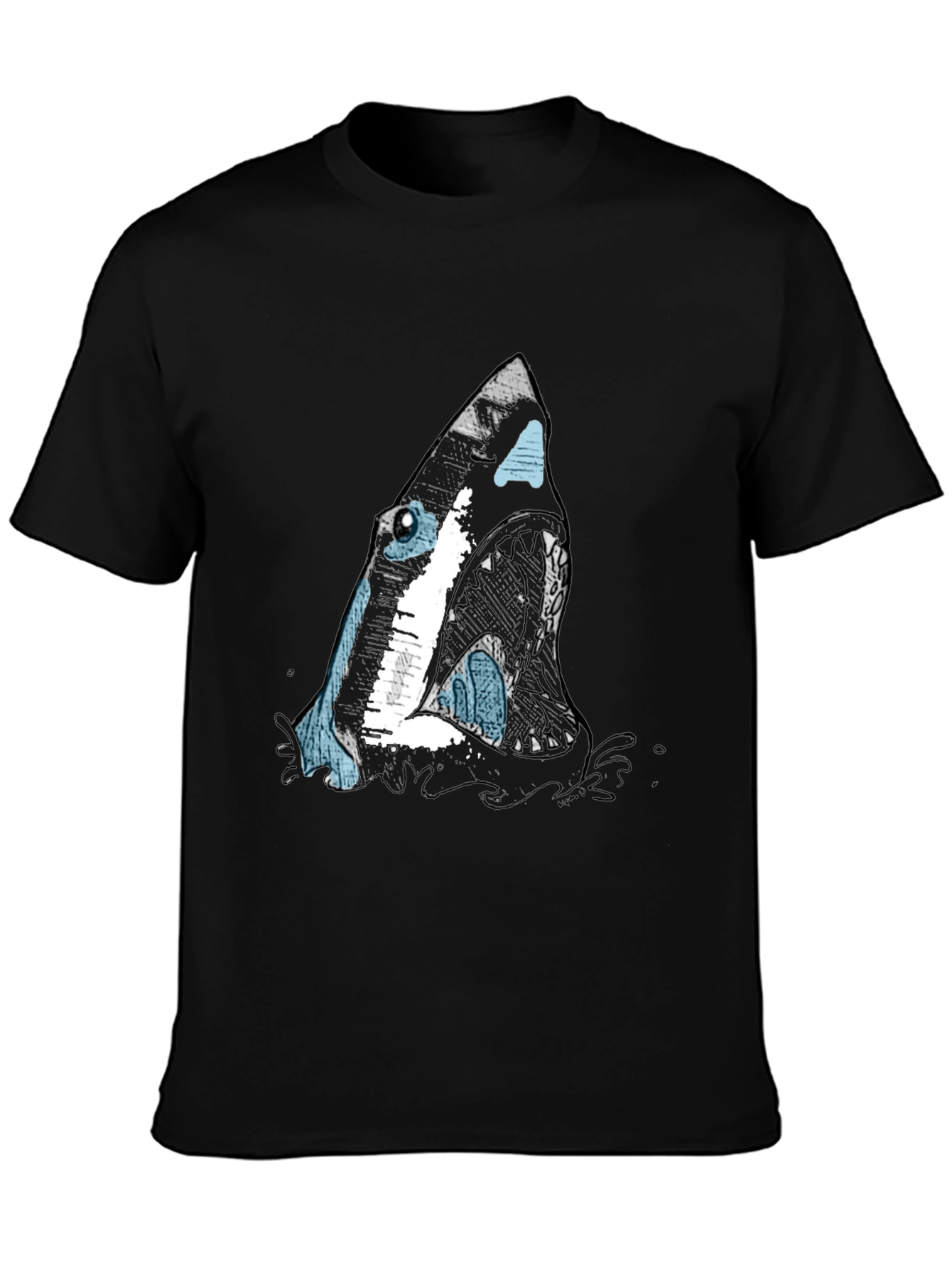 Shark Graphic Print Black T-Shirt for Men