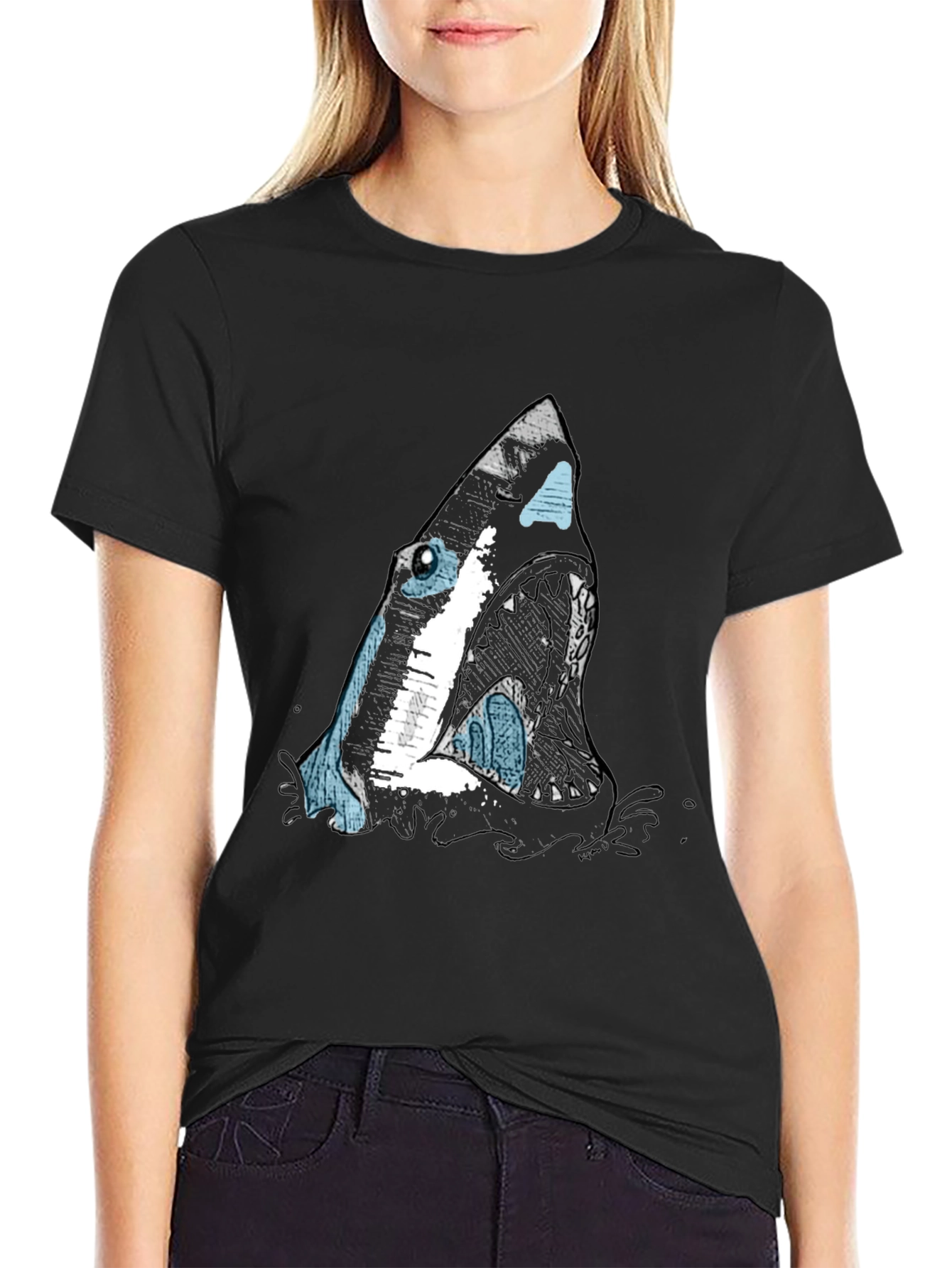 Shark Graphic Print Black T-Shirt for Men