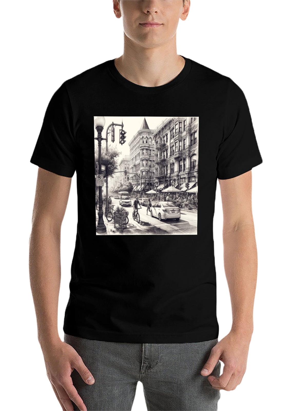 Urban Sketch Tee - Black Cotton Graphic T-Shirt