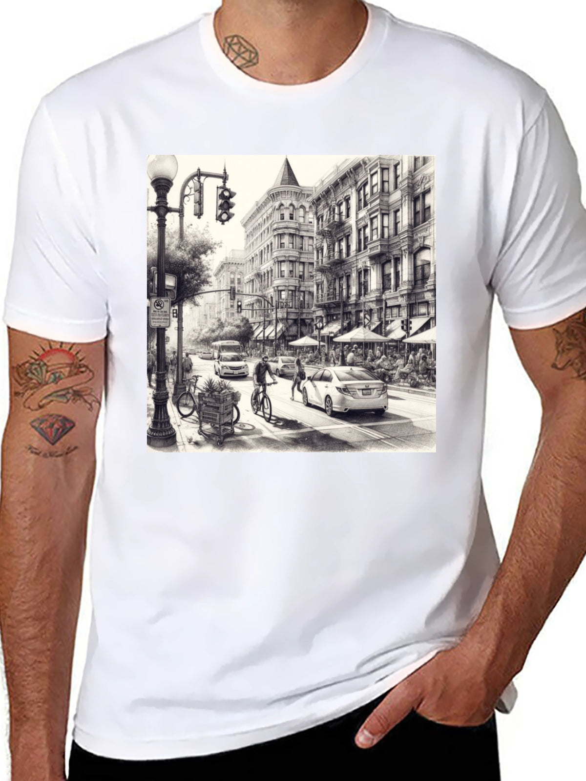 Urban Sketch Tee - Black Cotton Graphic T-Shirt