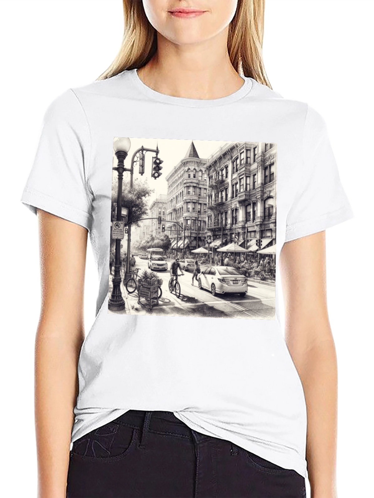 Urban Sketch Tee - Black Cotton Graphic T-Shirt