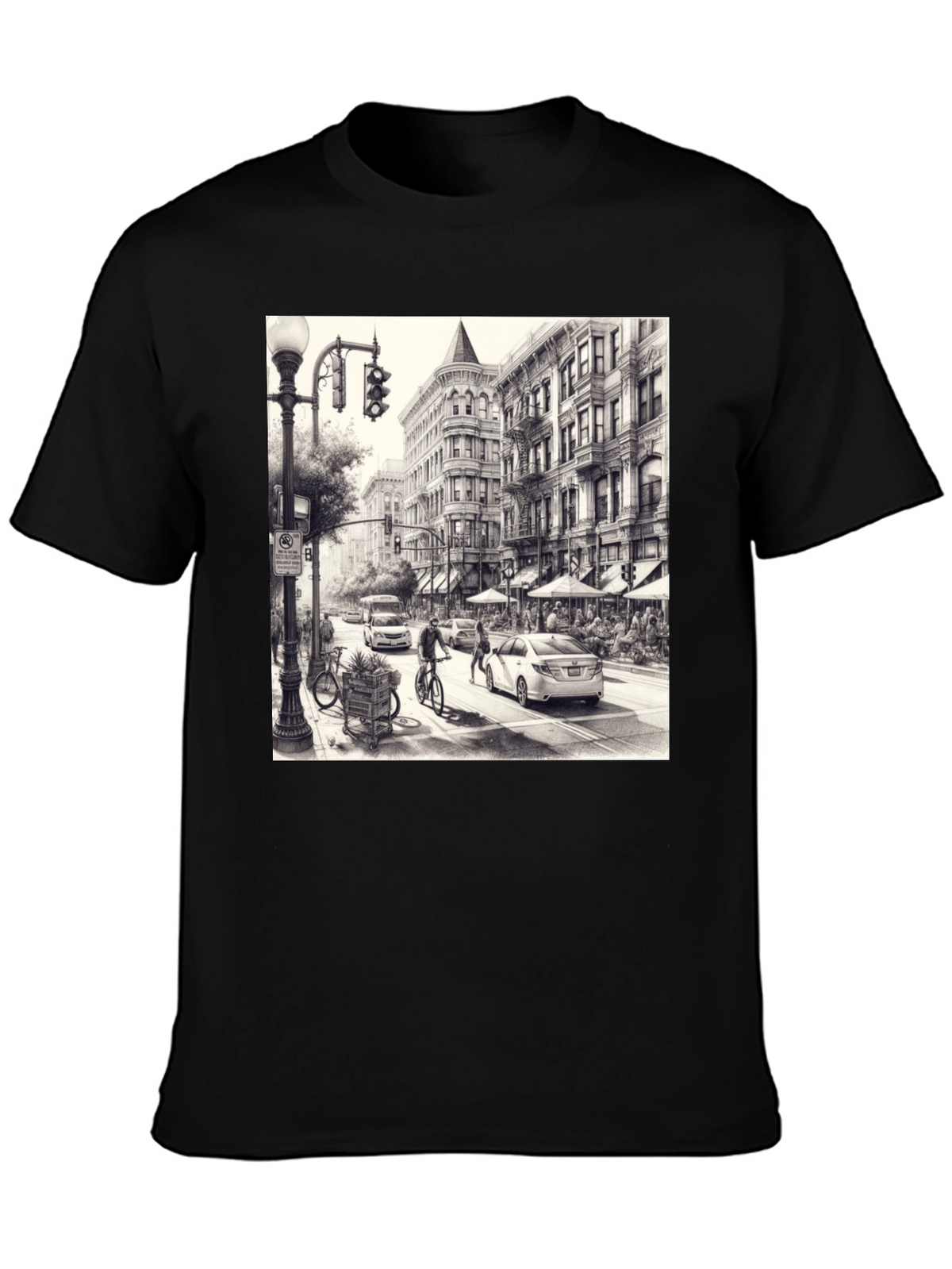 Urban Sketch Tee - Black Cotton Graphic T-Shirt