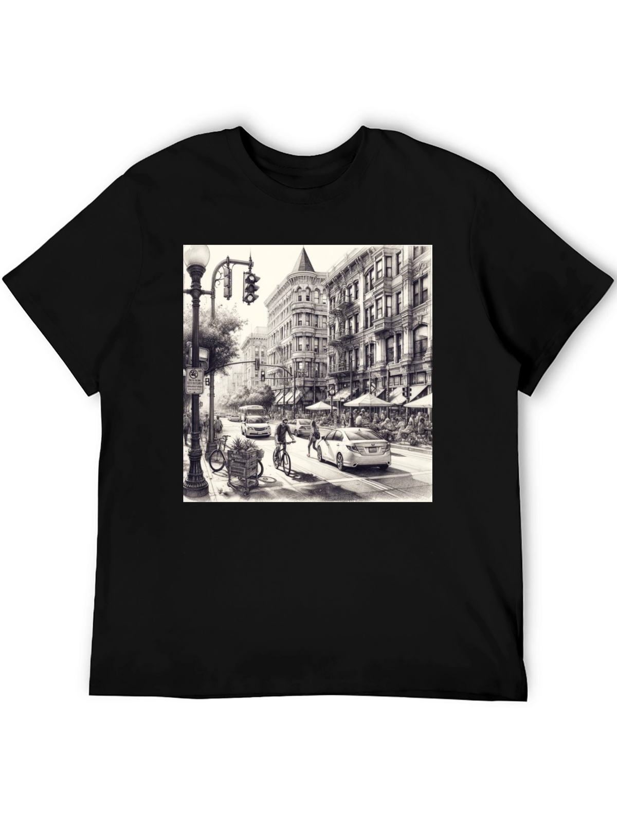 Urban Sketch Tee - Black Cotton Graphic T-Shirt
