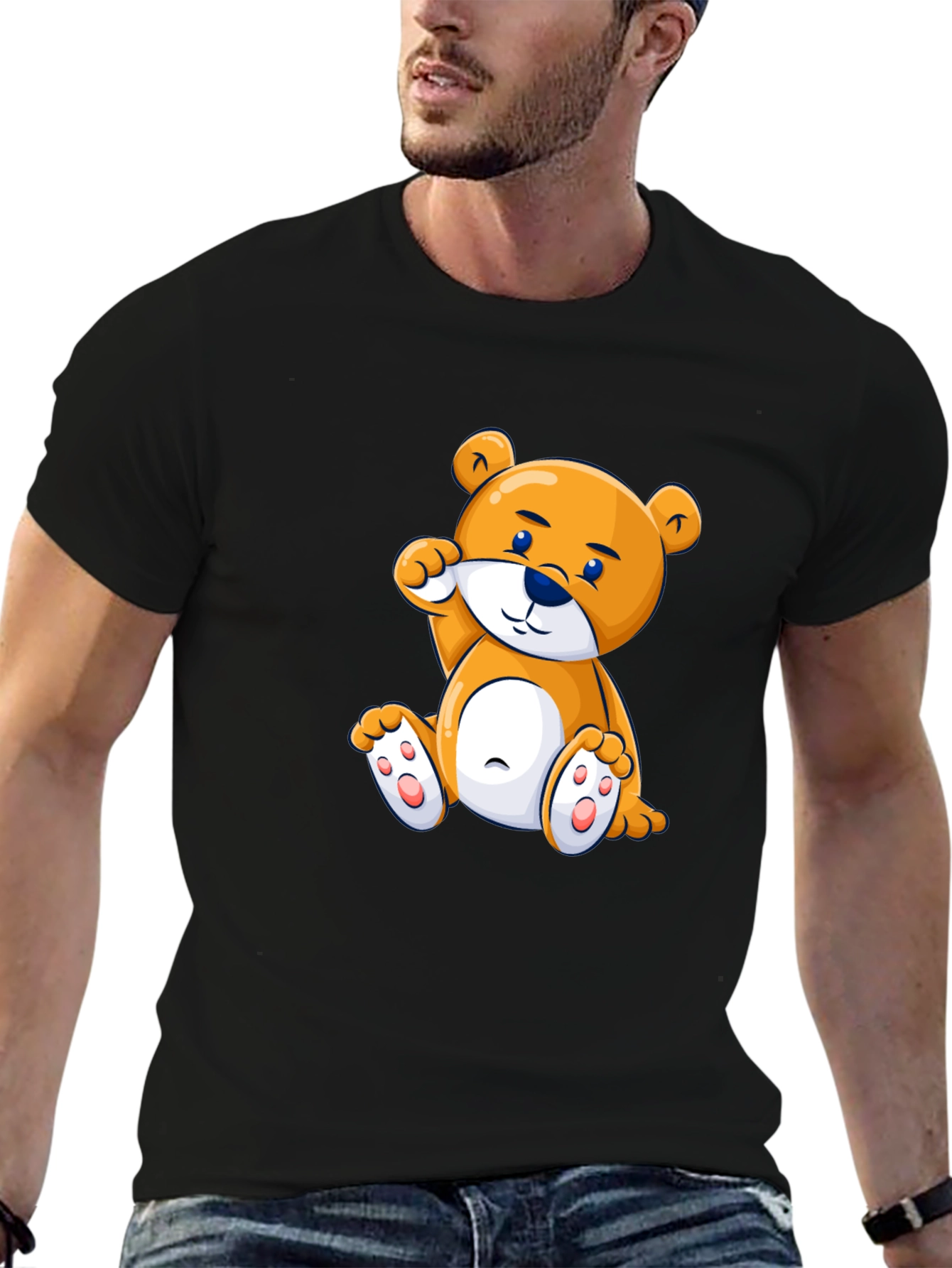 Cute Cartoon Bear Black T-Shirt