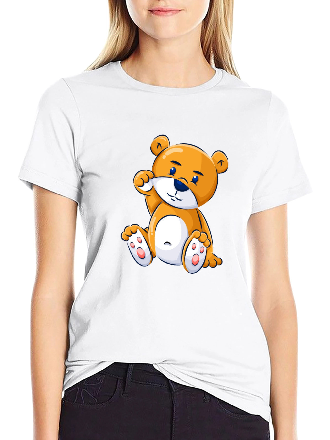Cute Cartoon Bear Black T-Shirt