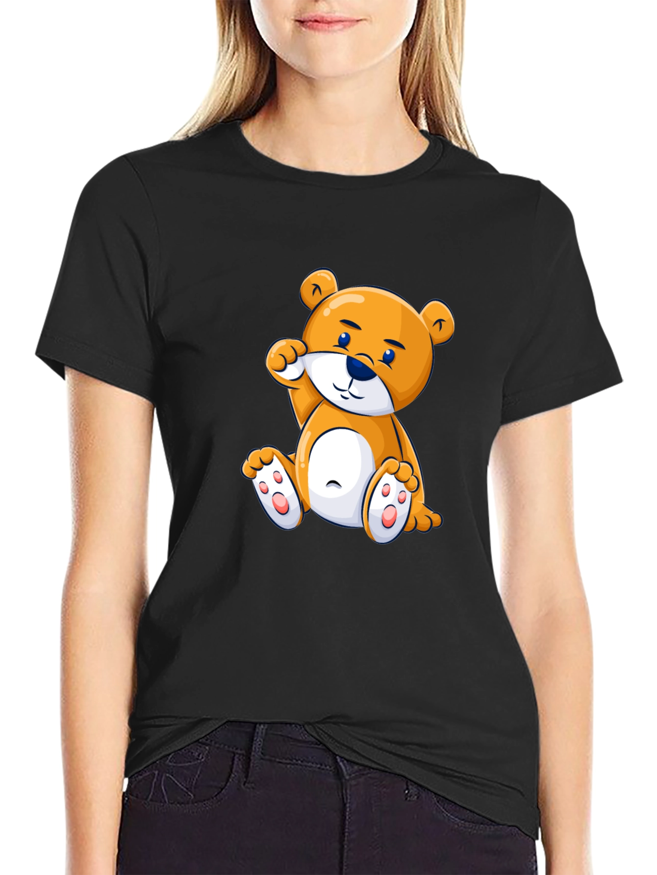 Cute Cartoon Bear Black T-Shirt