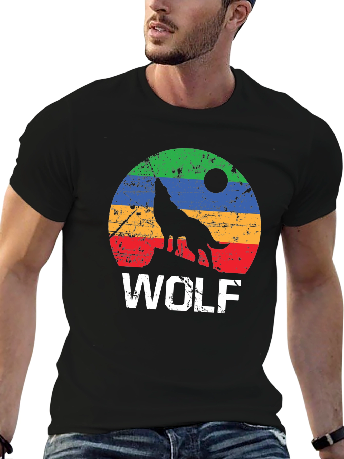 Retro Wolf Graphic Tee - Distressed Print
