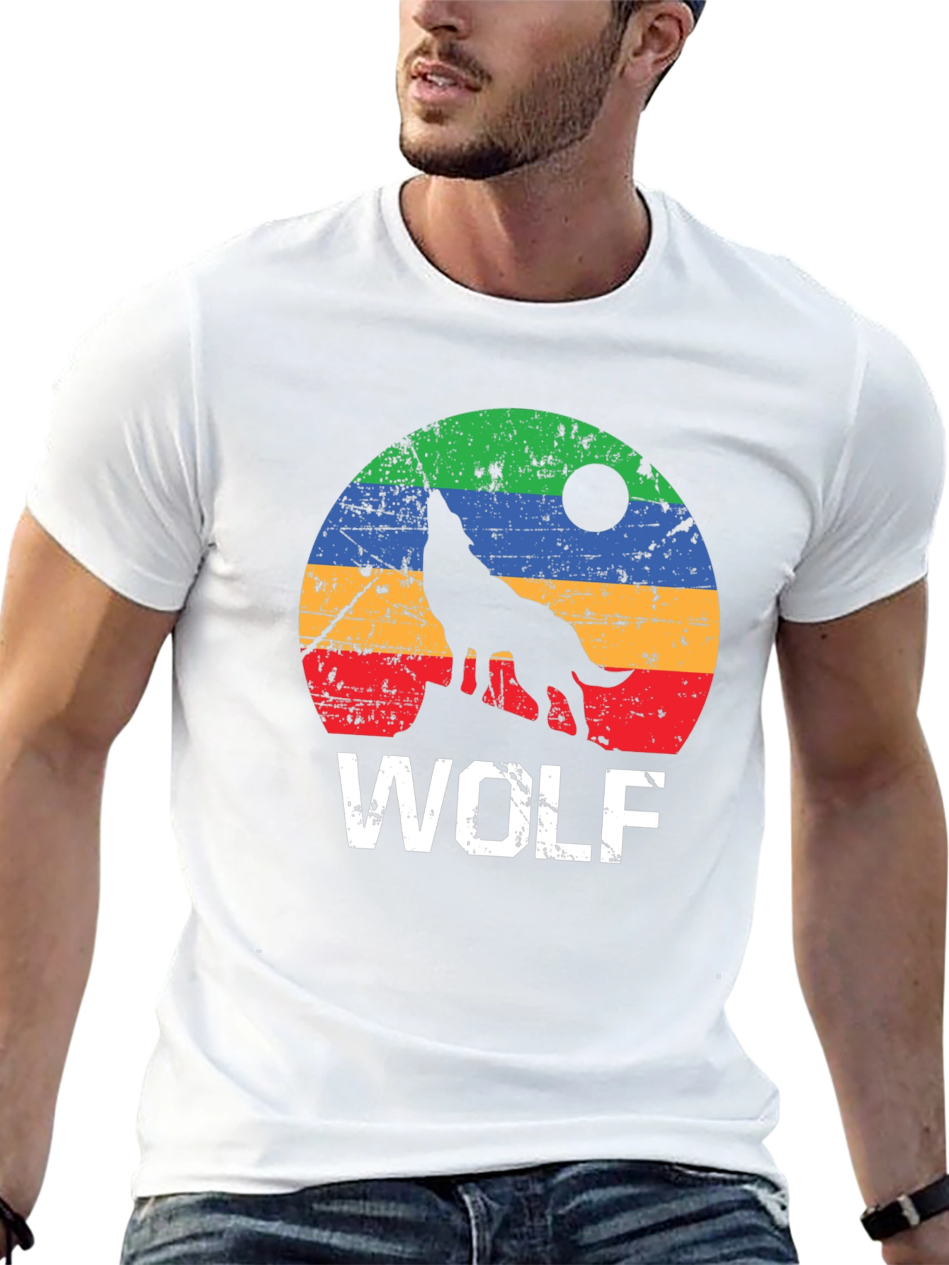 Retro Wolf Graphic Tee - Distressed Print