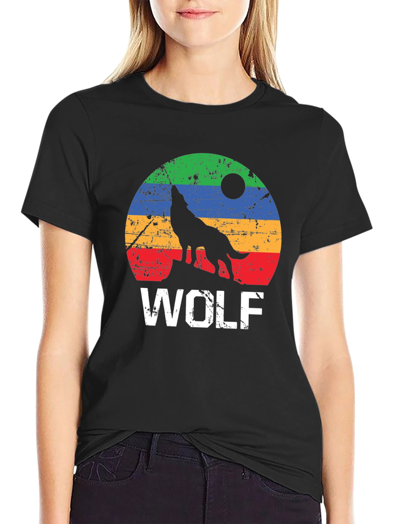 Retro Wolf Graphic Tee - Distressed Print