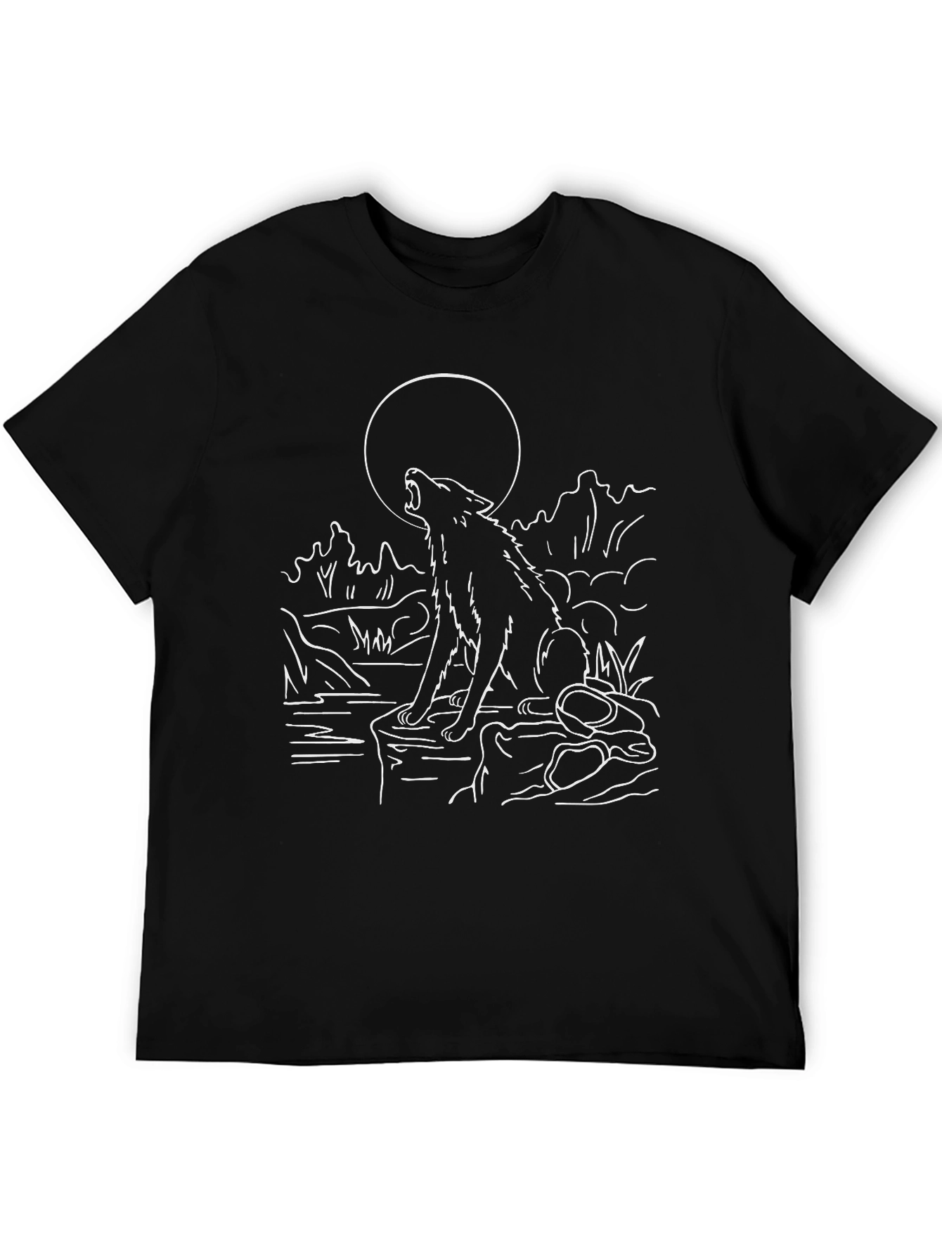 Wolf Howling at Moon Graphic Tee - Black