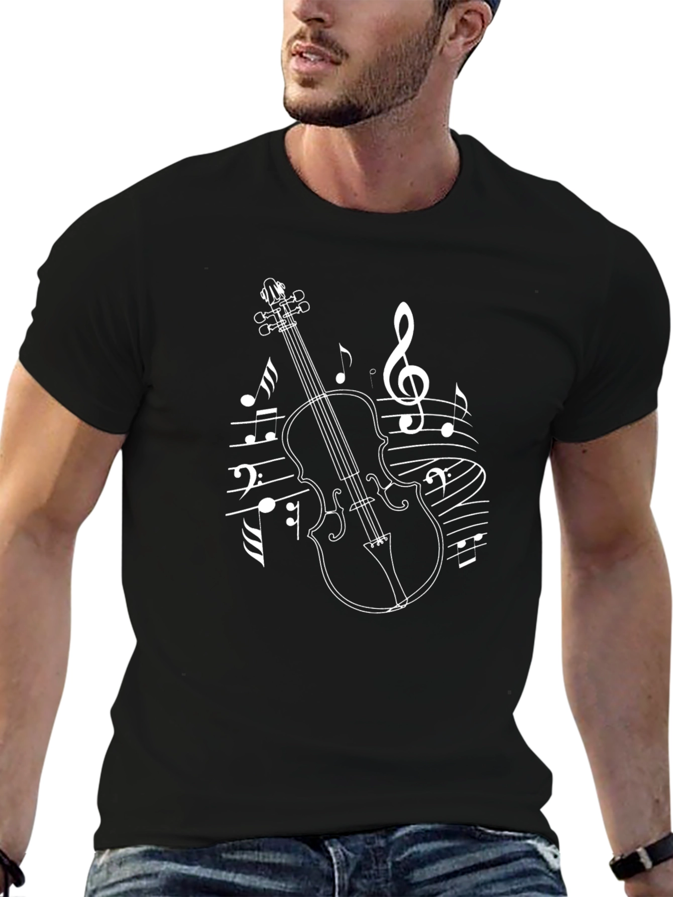 Musical Violin Graphic Tee - Black Cotton T-Shirt