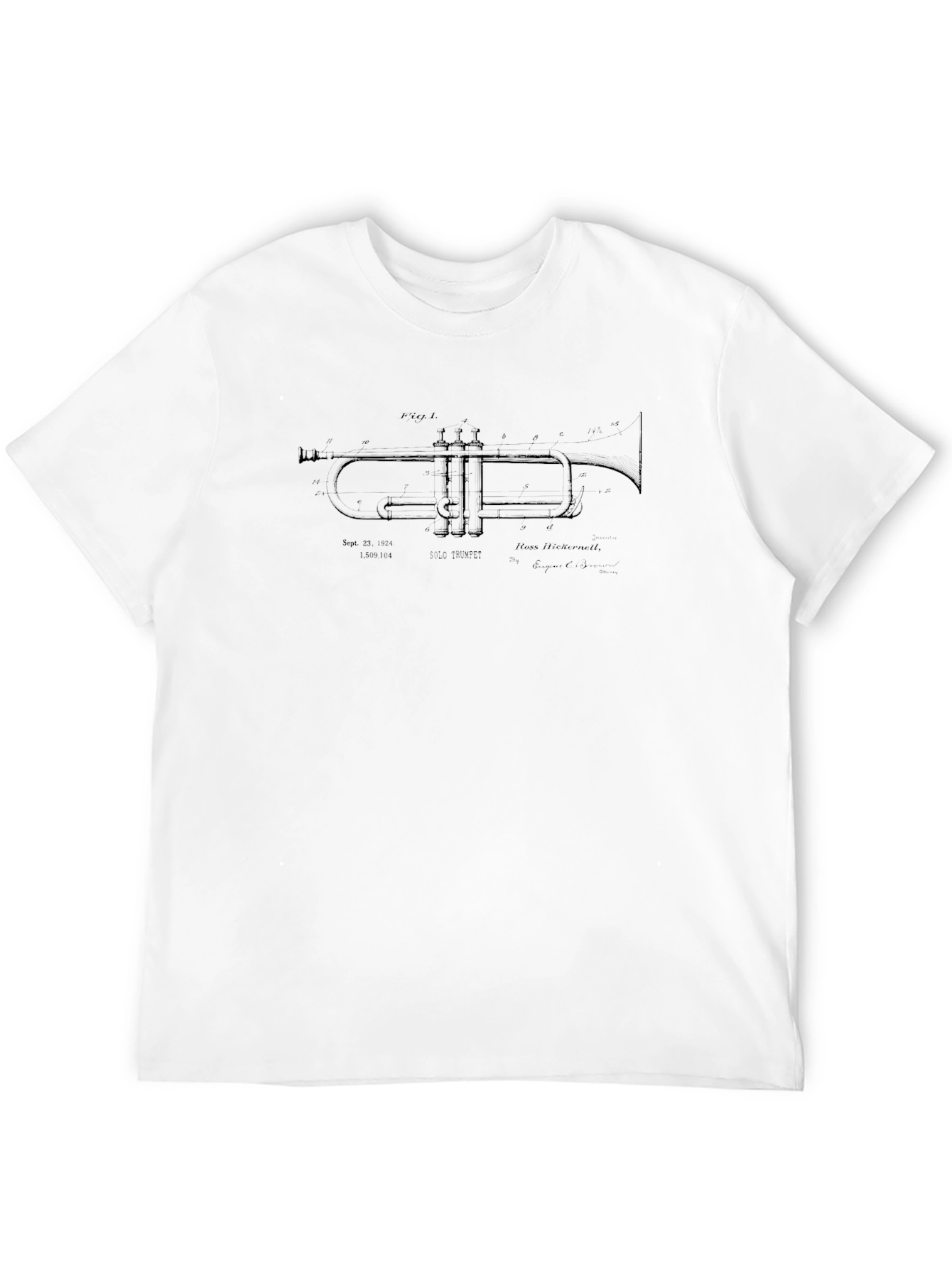 Trumpet Blueprint Graphic T-Shirt - Musician Style