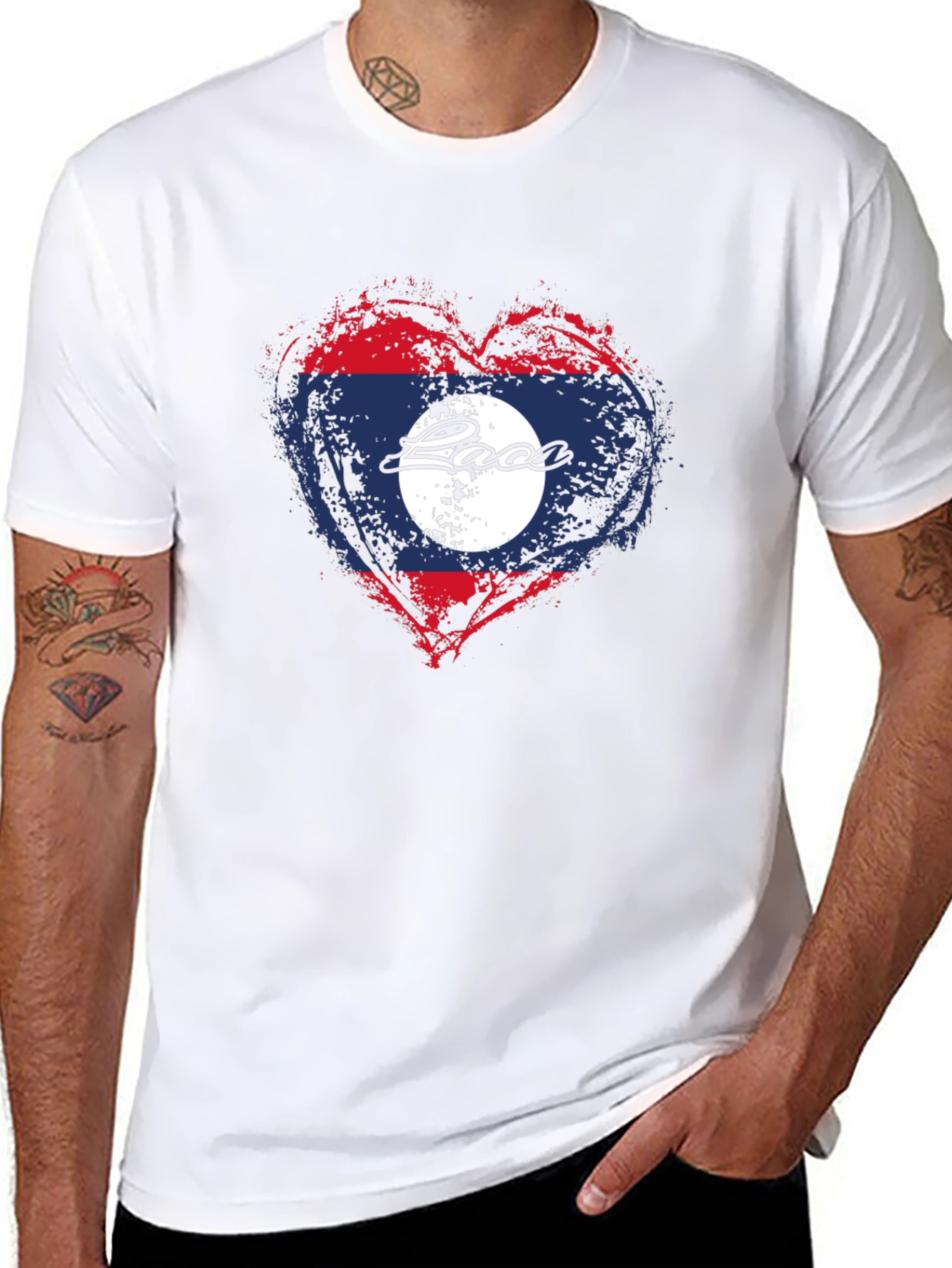 Laos Flag Heart T-Shirt - Graphic Print