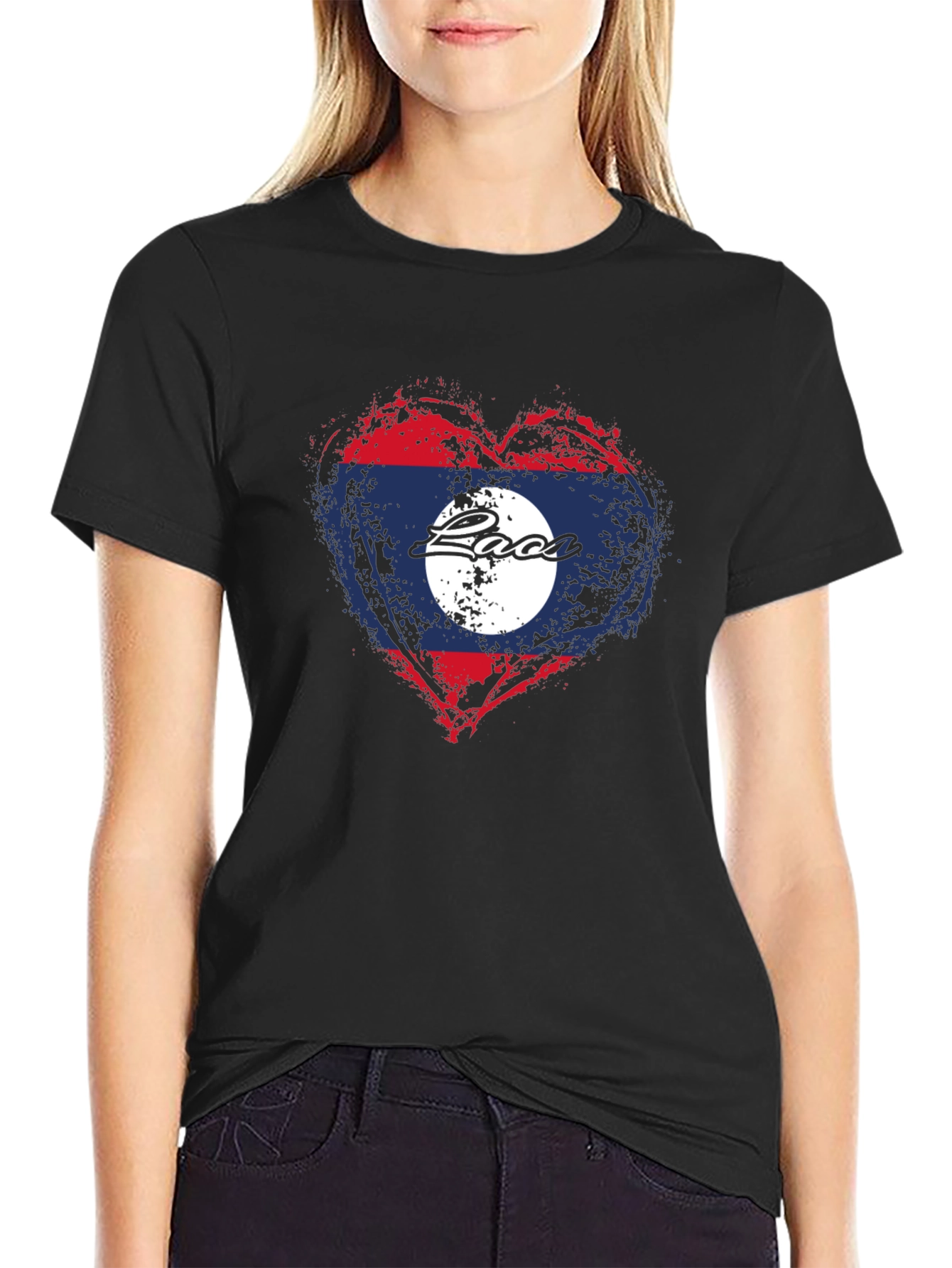 Laos Flag Heart T-Shirt - Graphic Print